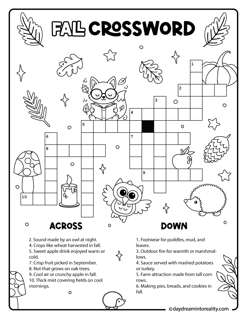 Autumn Crossword For Kids