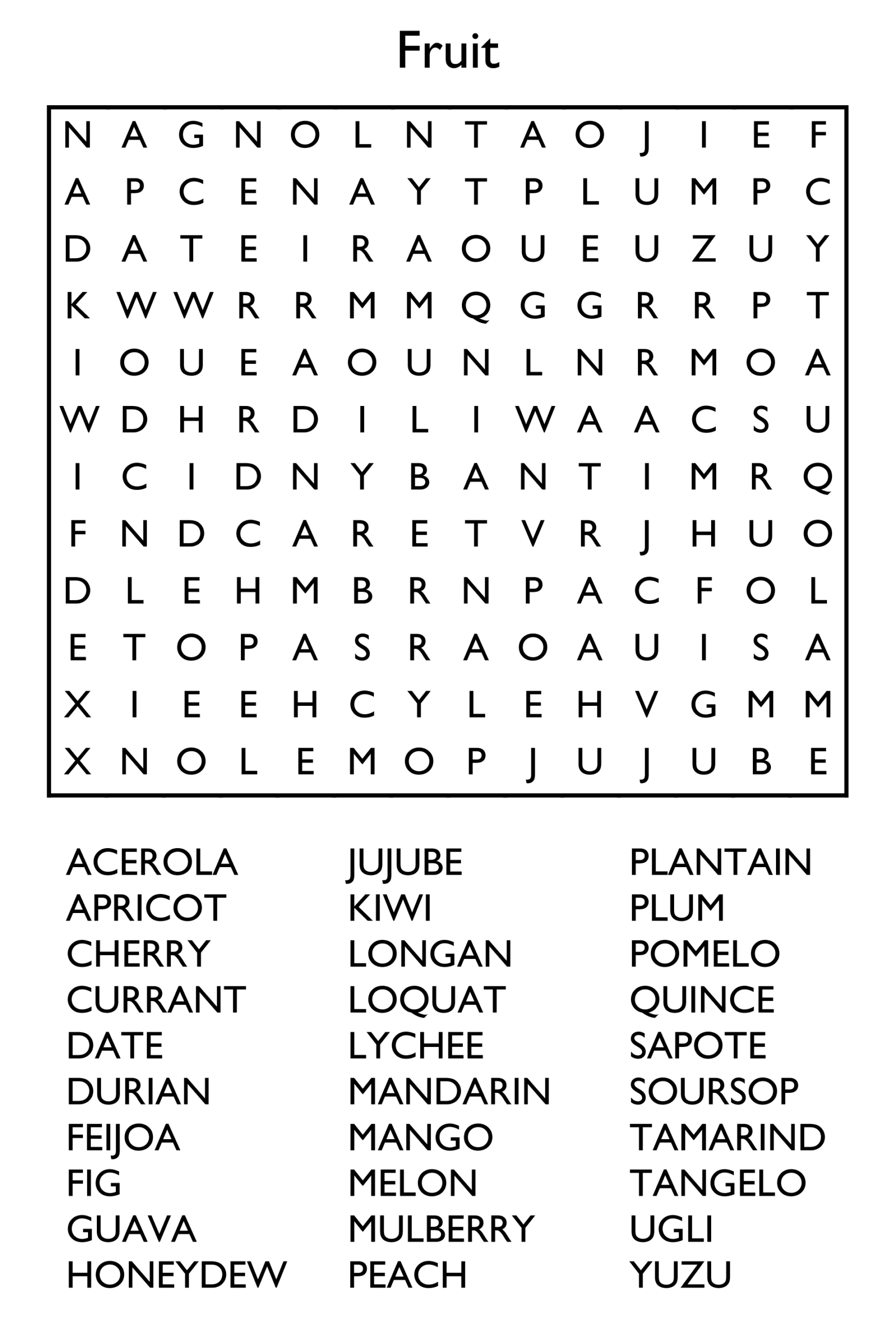 Printable Word Search Puzzles Easy