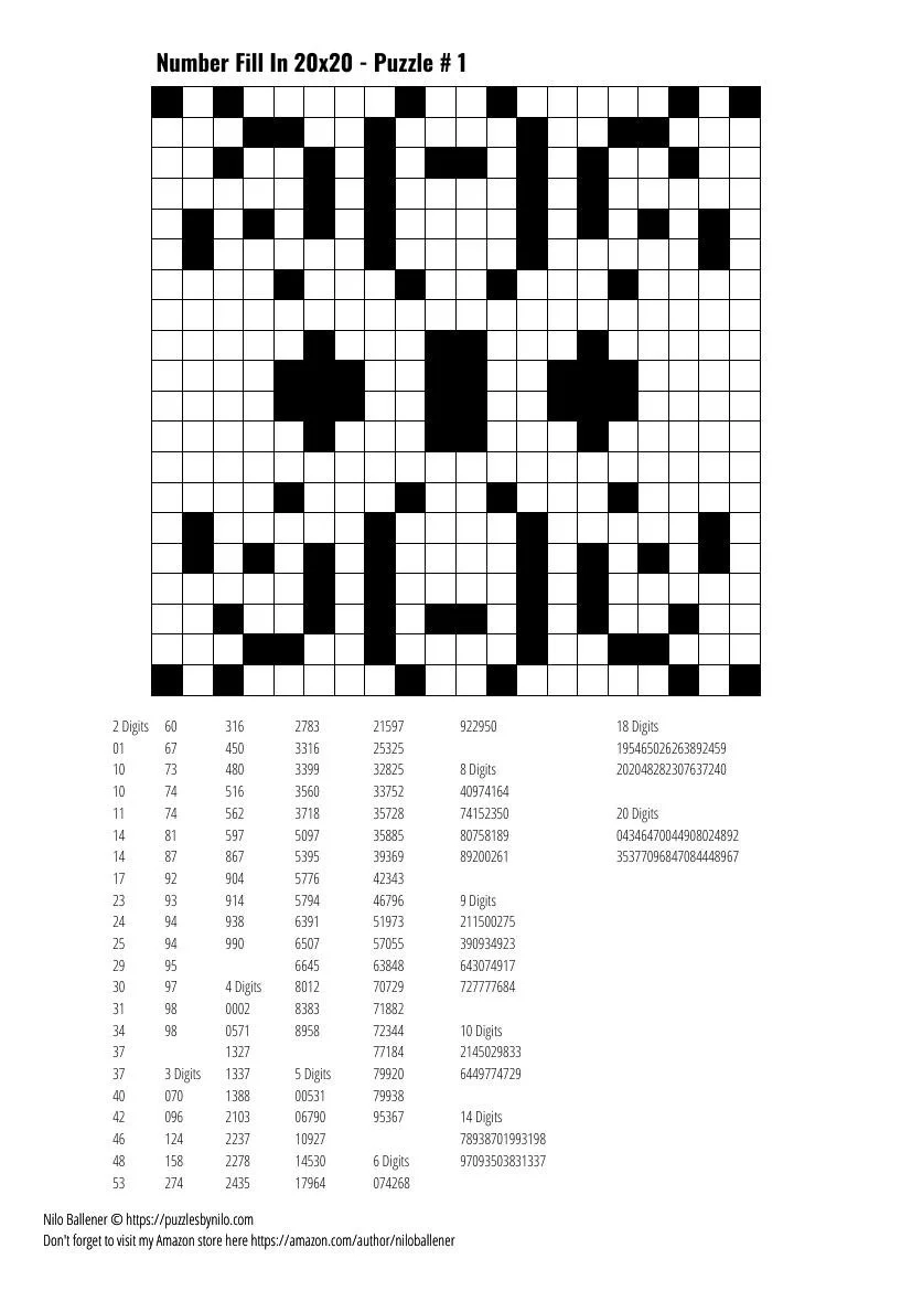 100 Number Fill In Puzzles Volume 2 PRINTABLE DOWNLOADABLE 