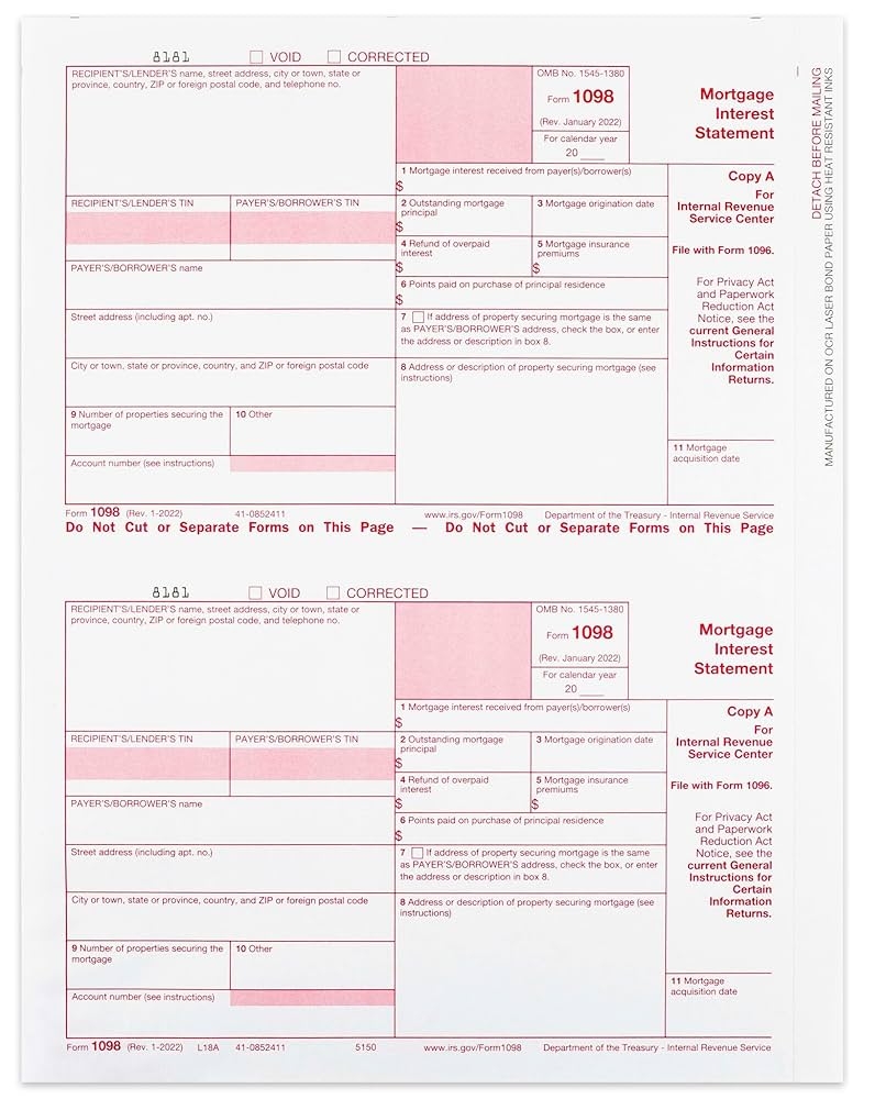 1098 Mortgage Interest 3 teilig Laserform Bundes Set F r 25 
