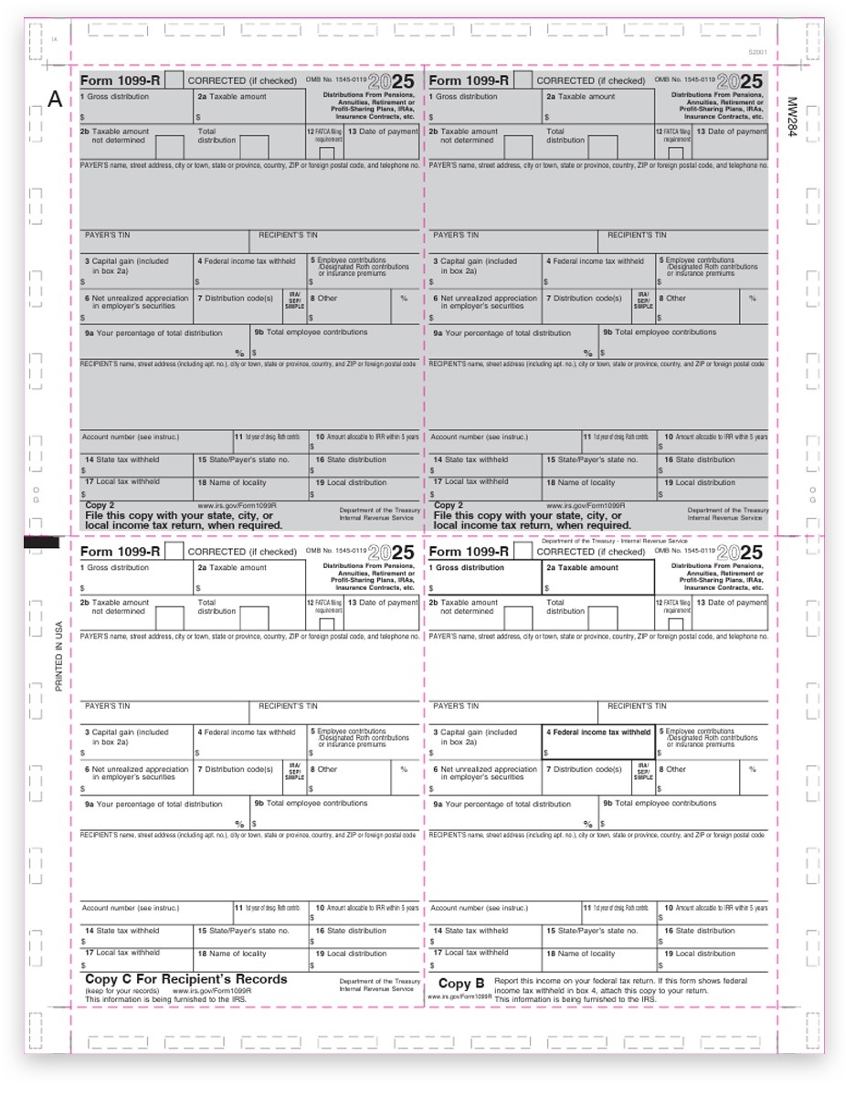 1099R Blank Pressure Seal Paper 4up 11 in DiscountTaxForms