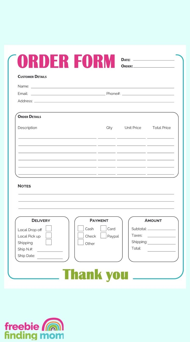 Order Form Template Free Printable