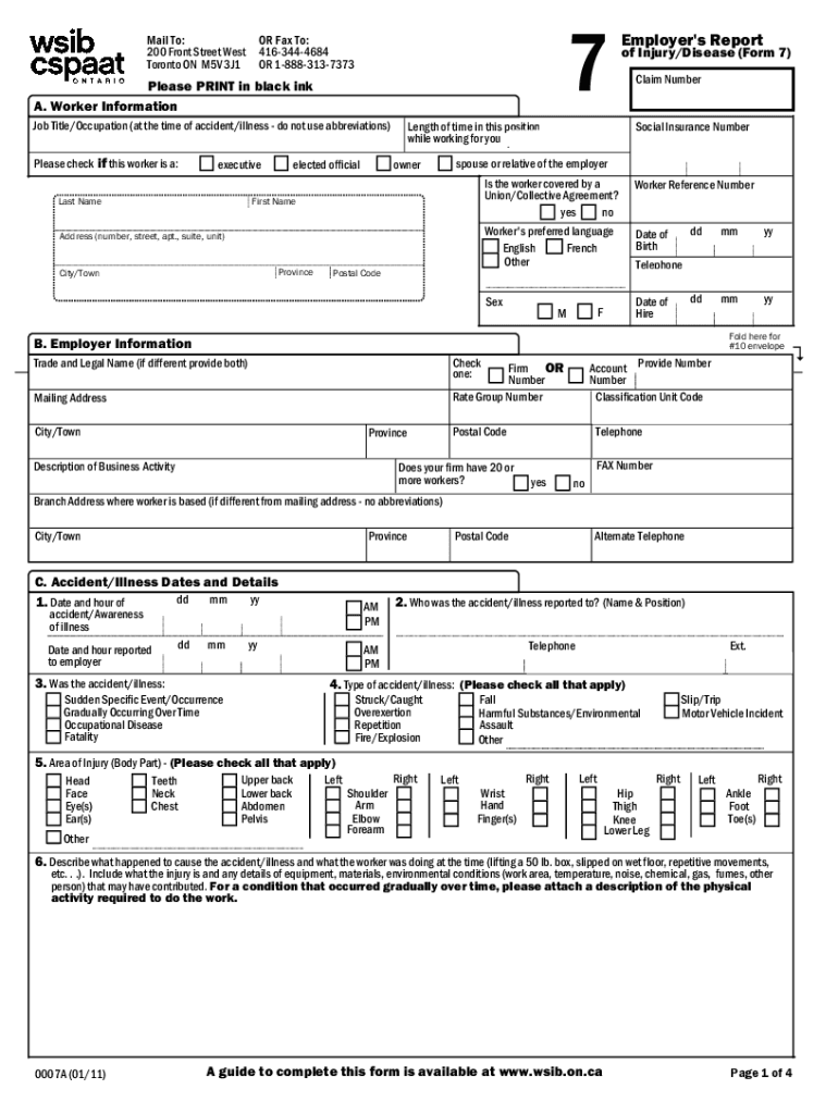 2011 Form Canada WSIB 7 Fill Online Printable Fillable Blank 