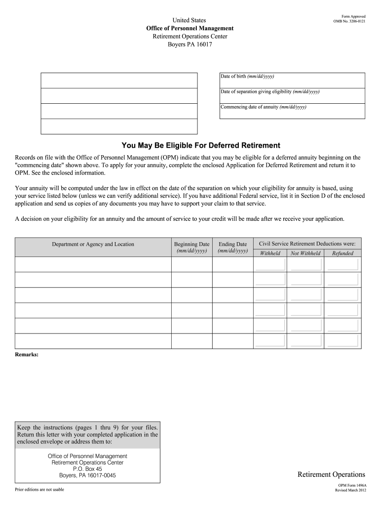 2012 2025 Form OPM 1496A Fill Online Printable Fillable Blank 