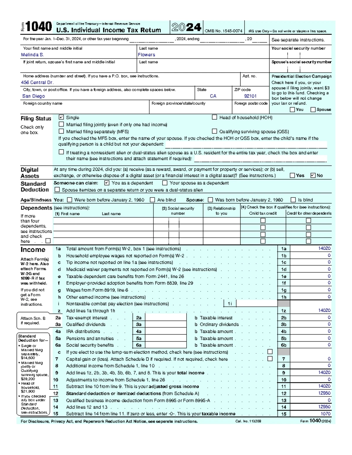 2024 Form 1040 U S Individual Income Tax Return Borris Oswald 