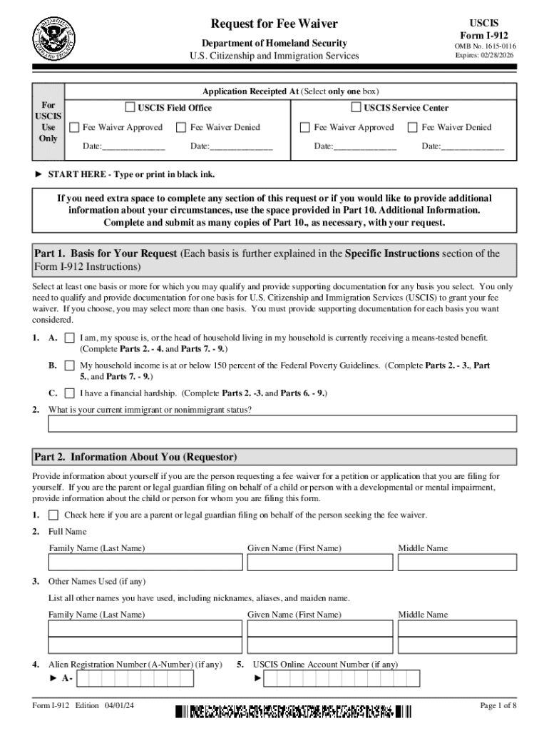 2024 Form USCIS I 912 Fill Online Printable Fillable Blank 