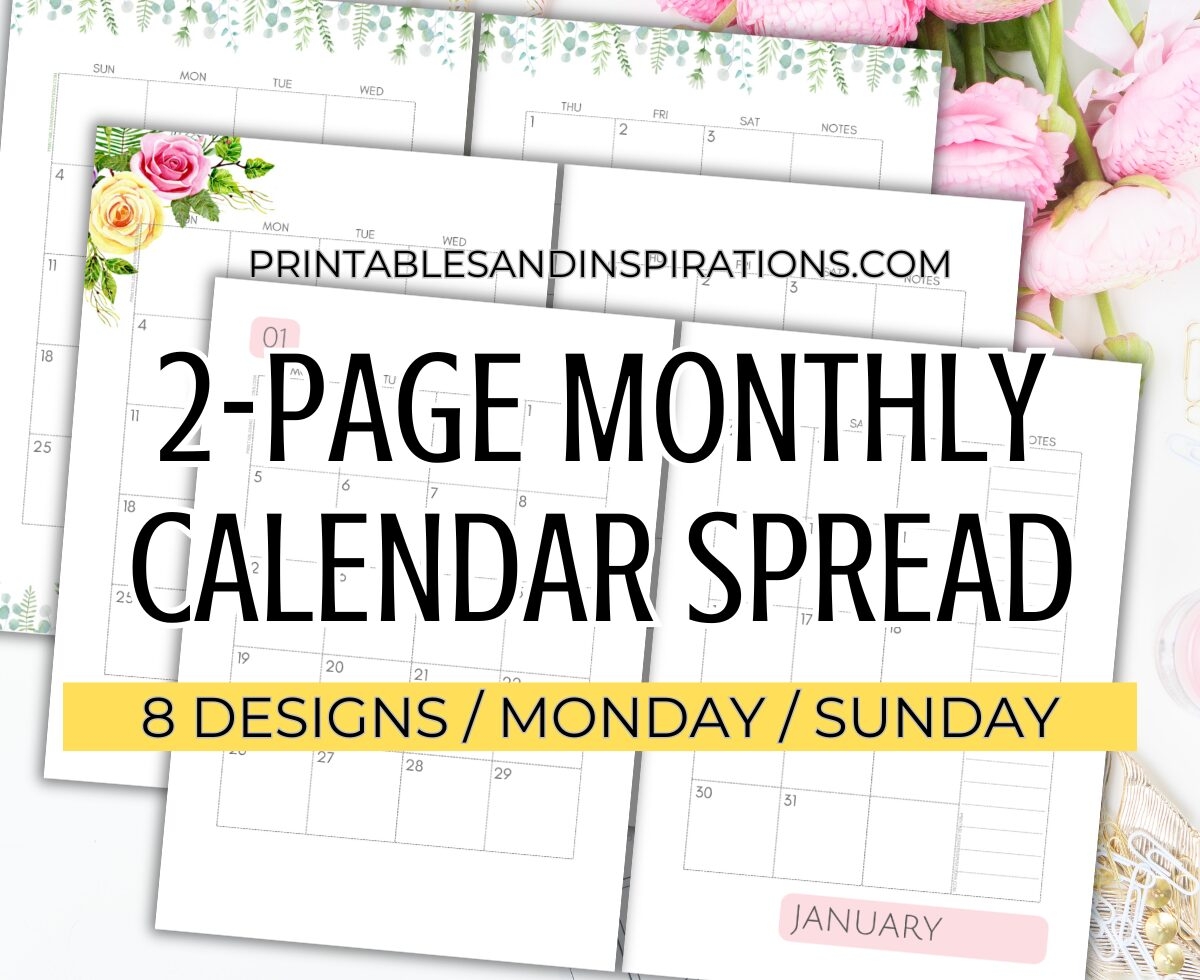 2 Page Monthly Calendar Printable Free 2026