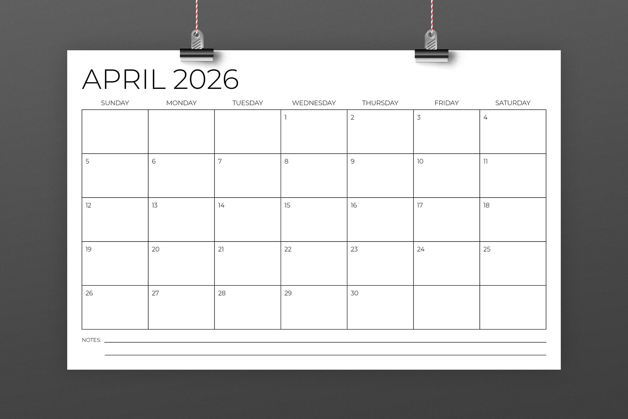 2026 11x17 Calendar Template By Running With Foxes TheHungryJPEG