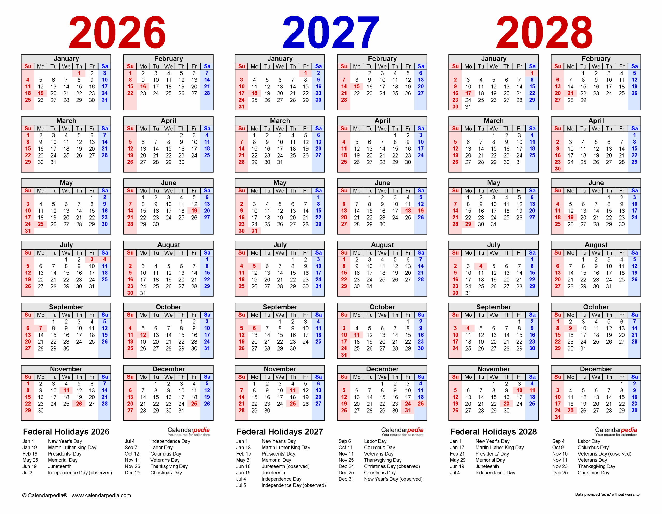 2026 2028 Three Year Calendar Free Printable PDF Templates
