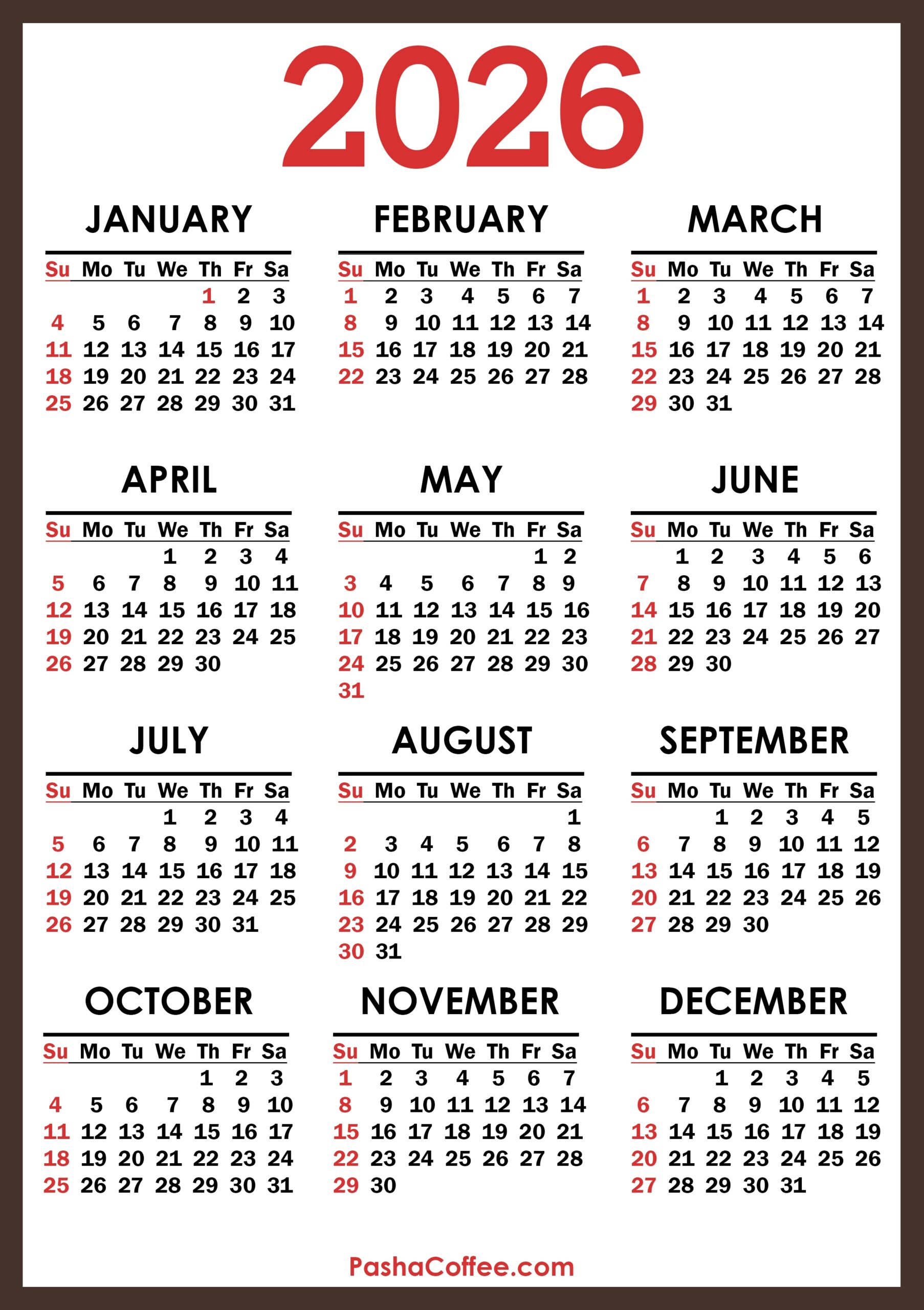 Printable 2026 26 Calendar