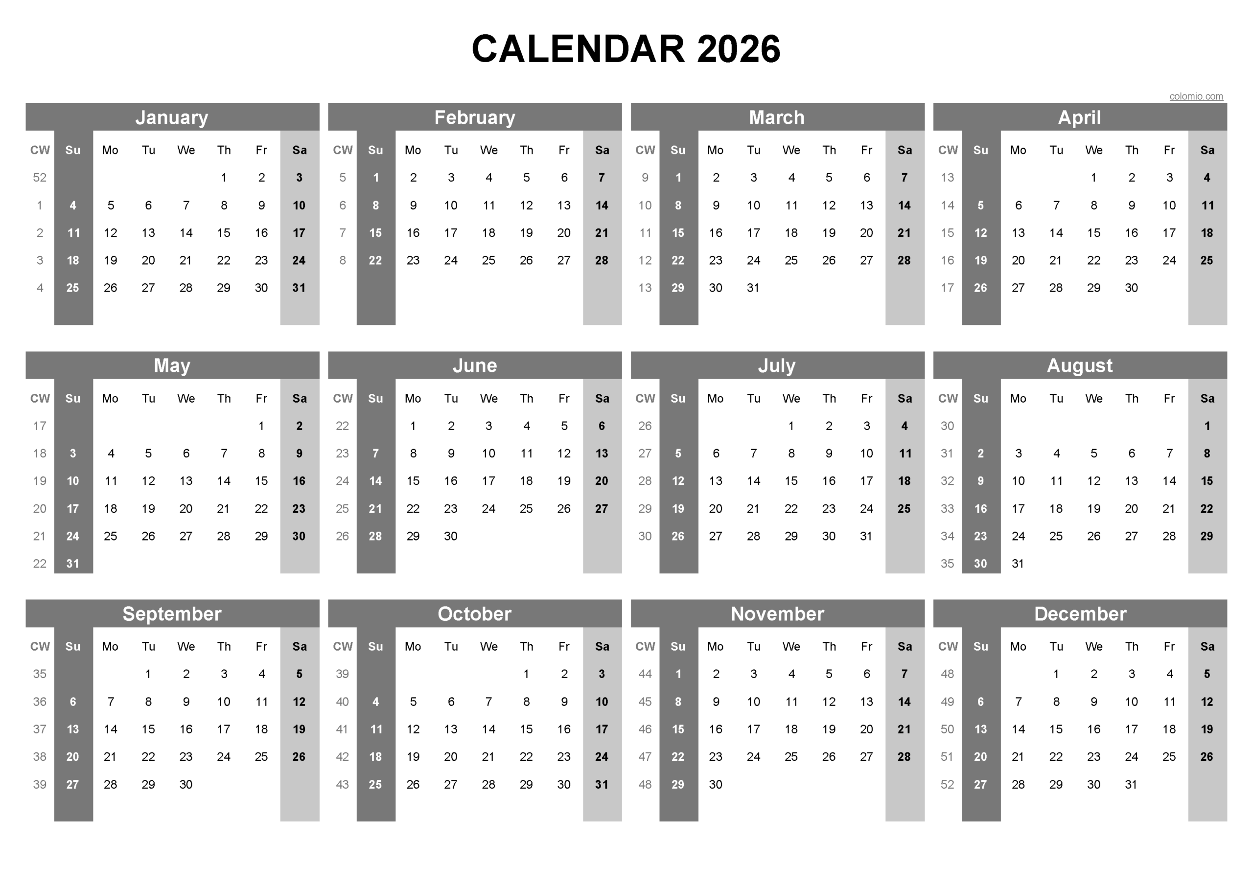2026 Calendar Printable PDF Excel And Image File Free 