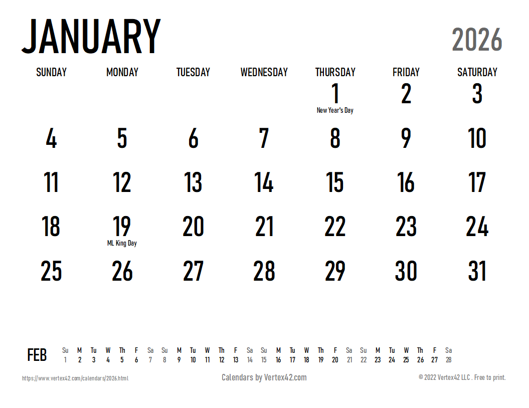 Printable December 2026 Calendar Bold Print