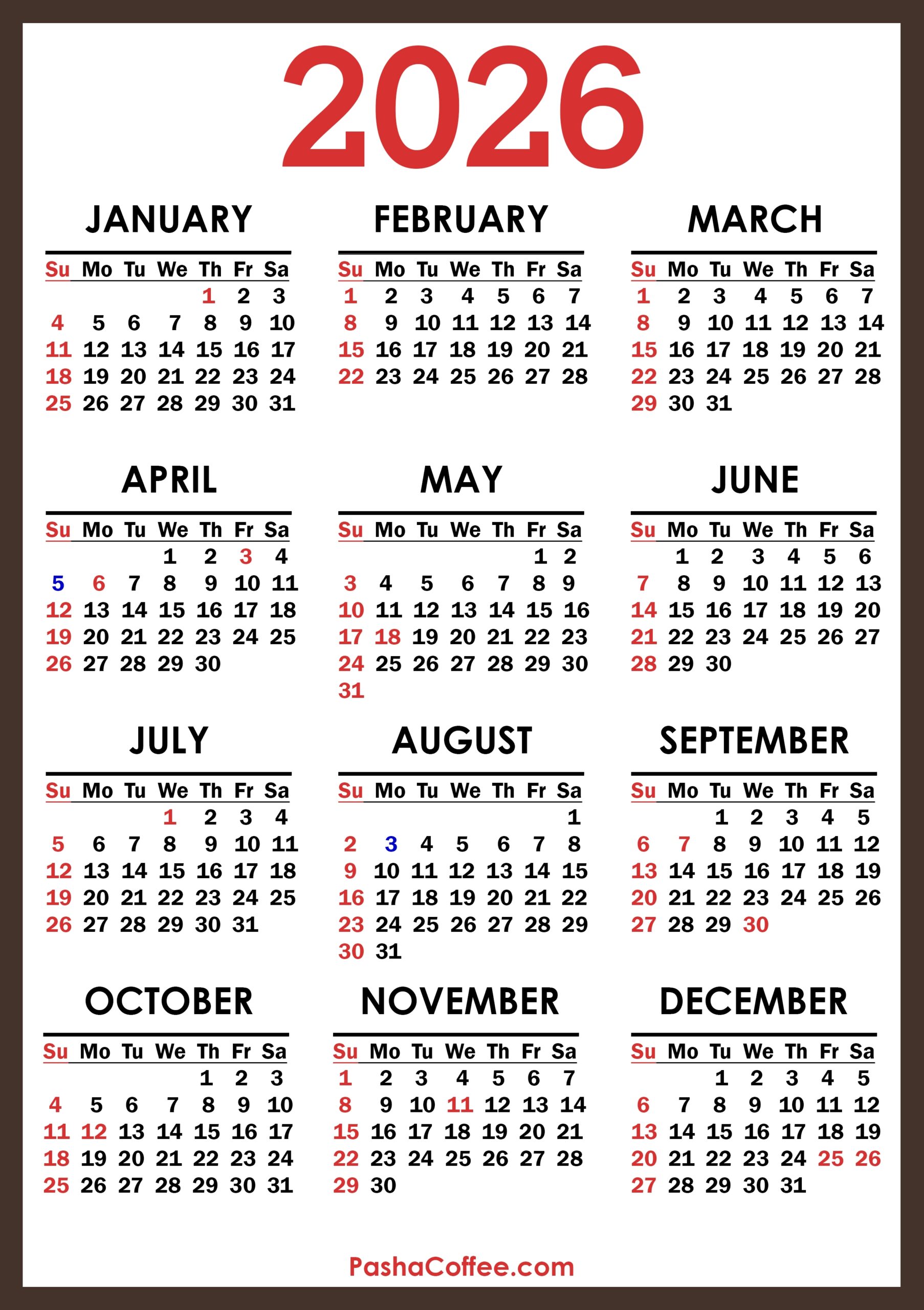 2026 Calendar With Canada Holidays Printable Free Vertical 