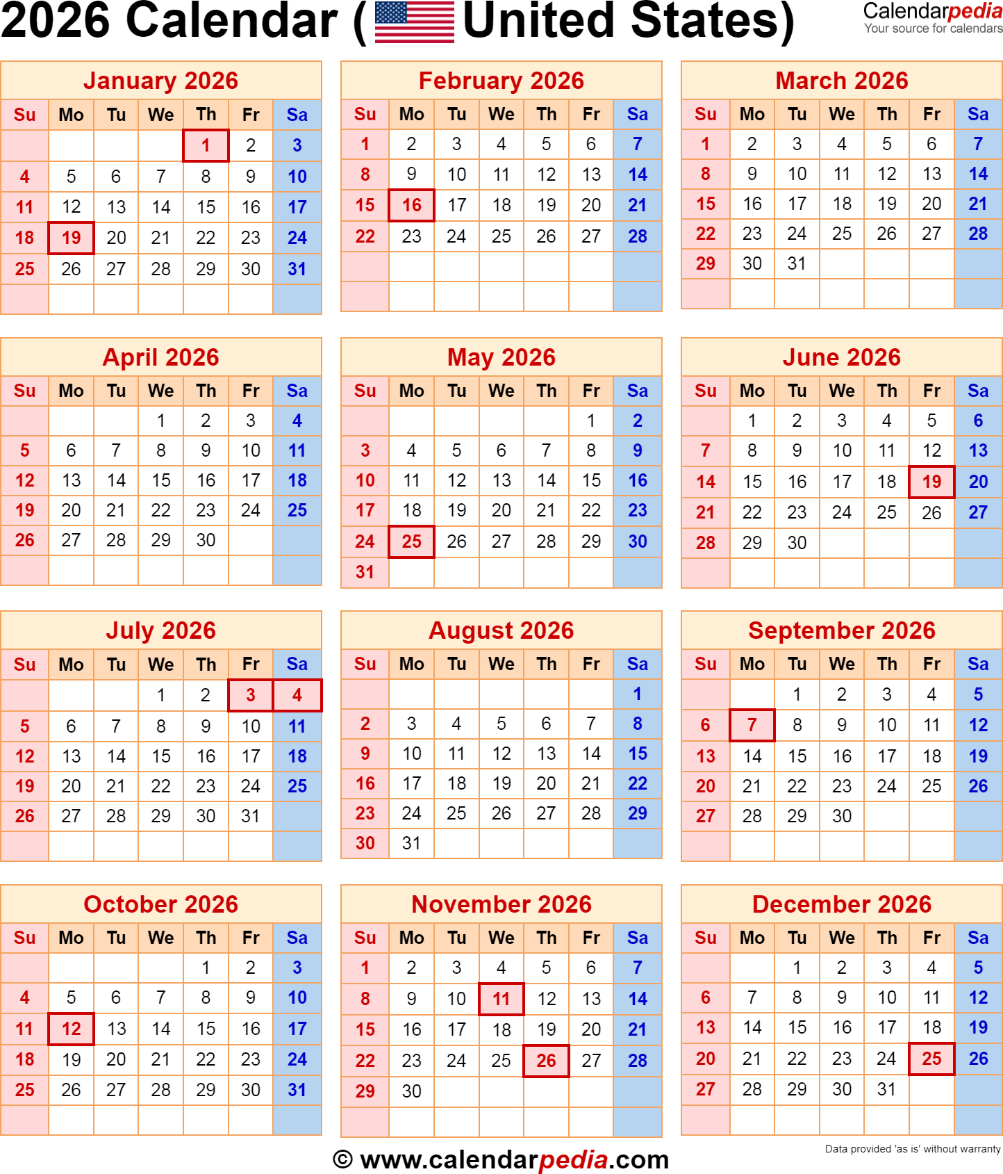 November Calendar 2026 Printable United States