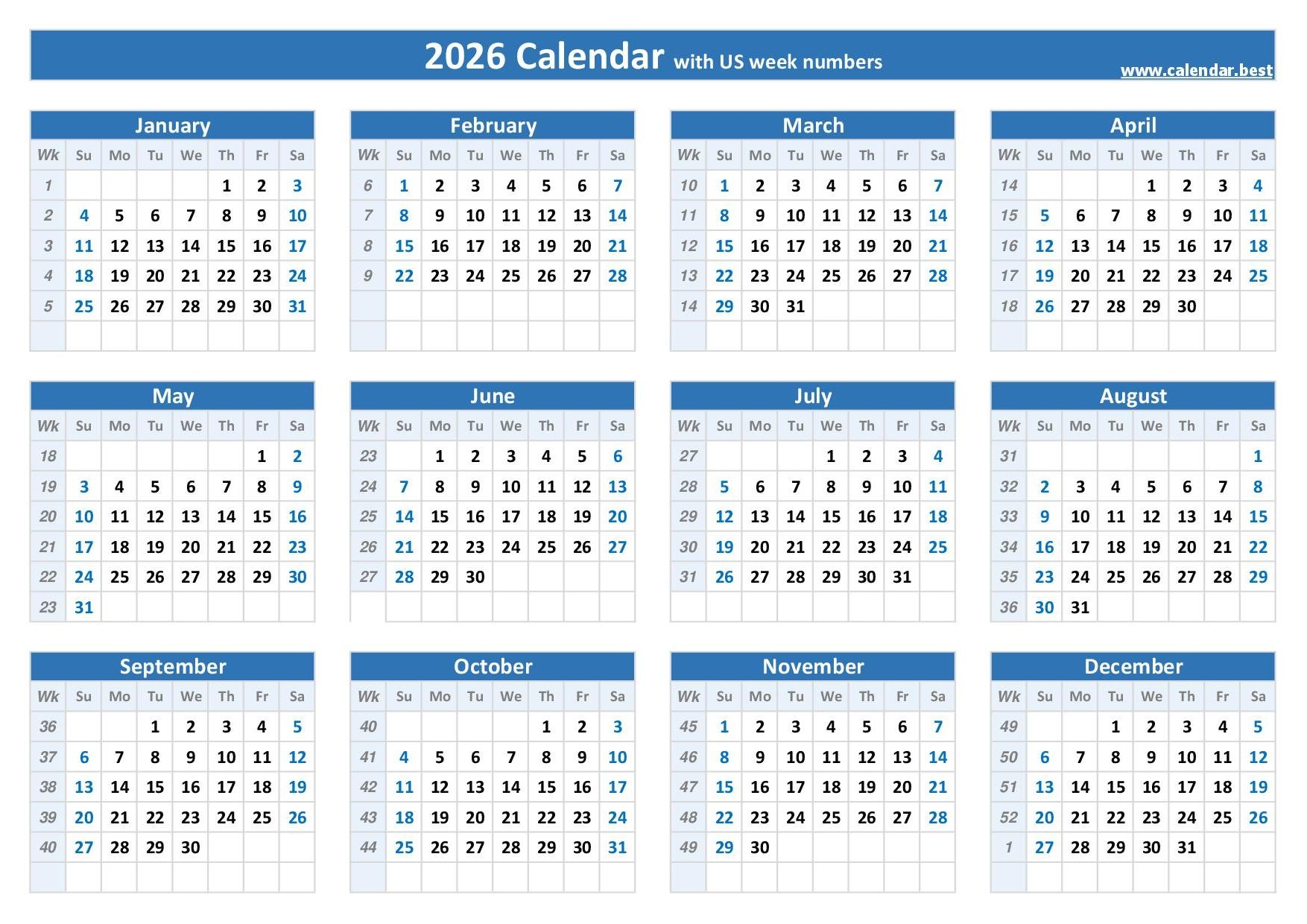 Blank Weekly Calendar Printable 2026