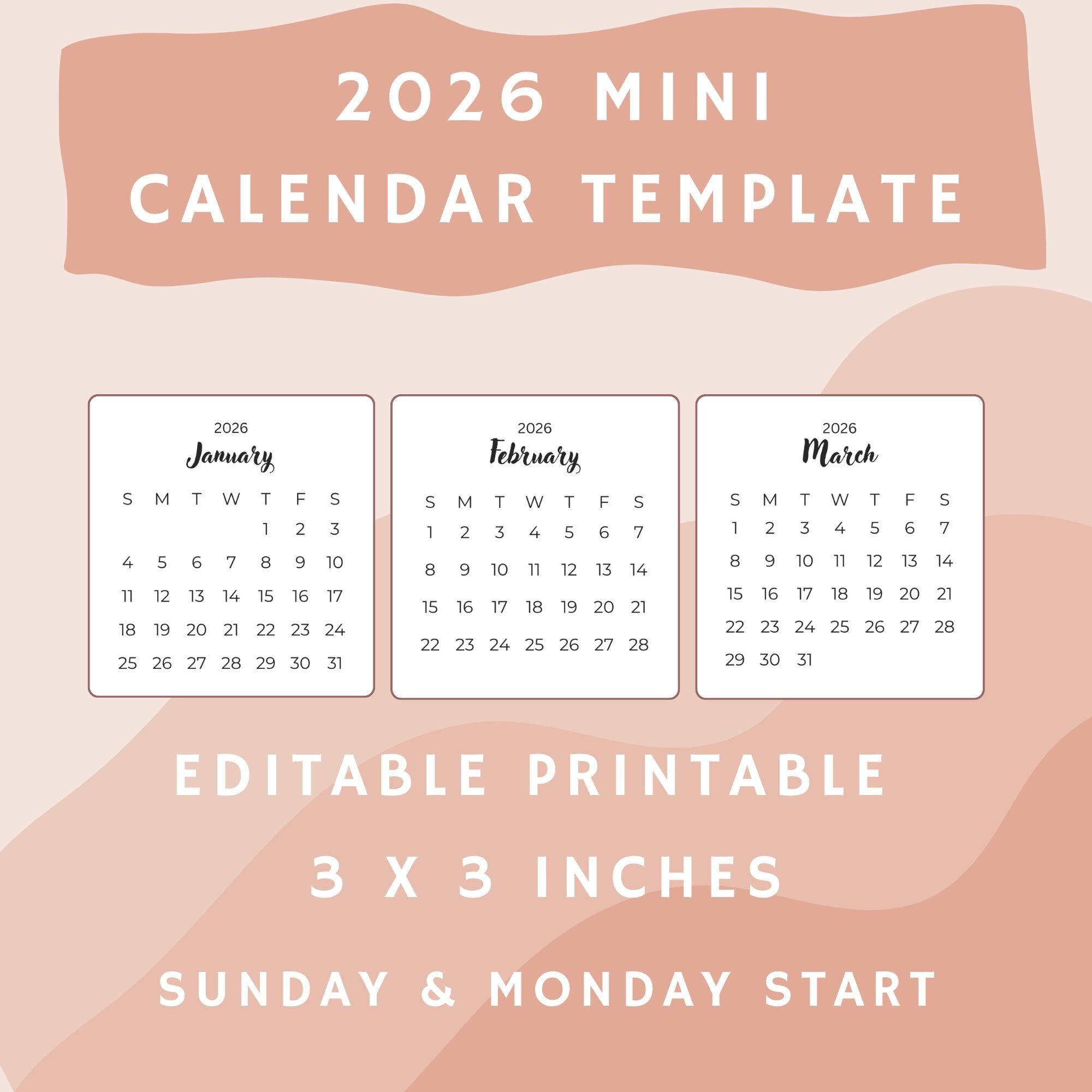 2026 Mini Wall Calendar Etsy