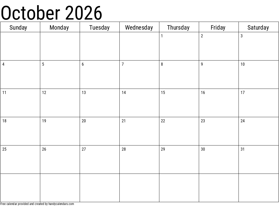 October 2026 Calendar Printable Free
