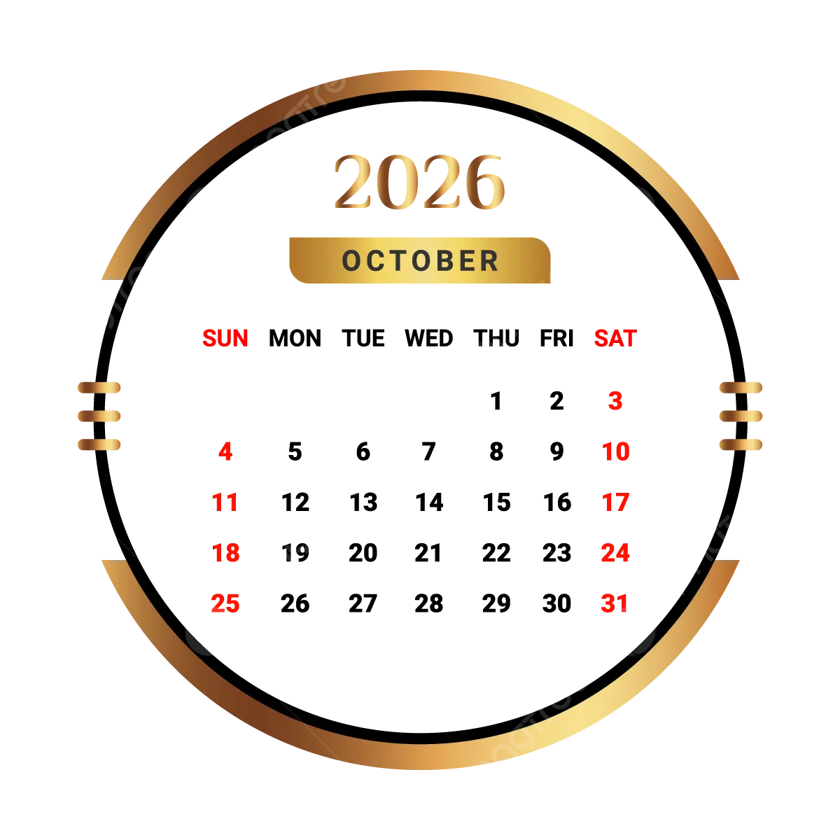 2026 October Month Calendar With Golden And Black Vector Monthly 