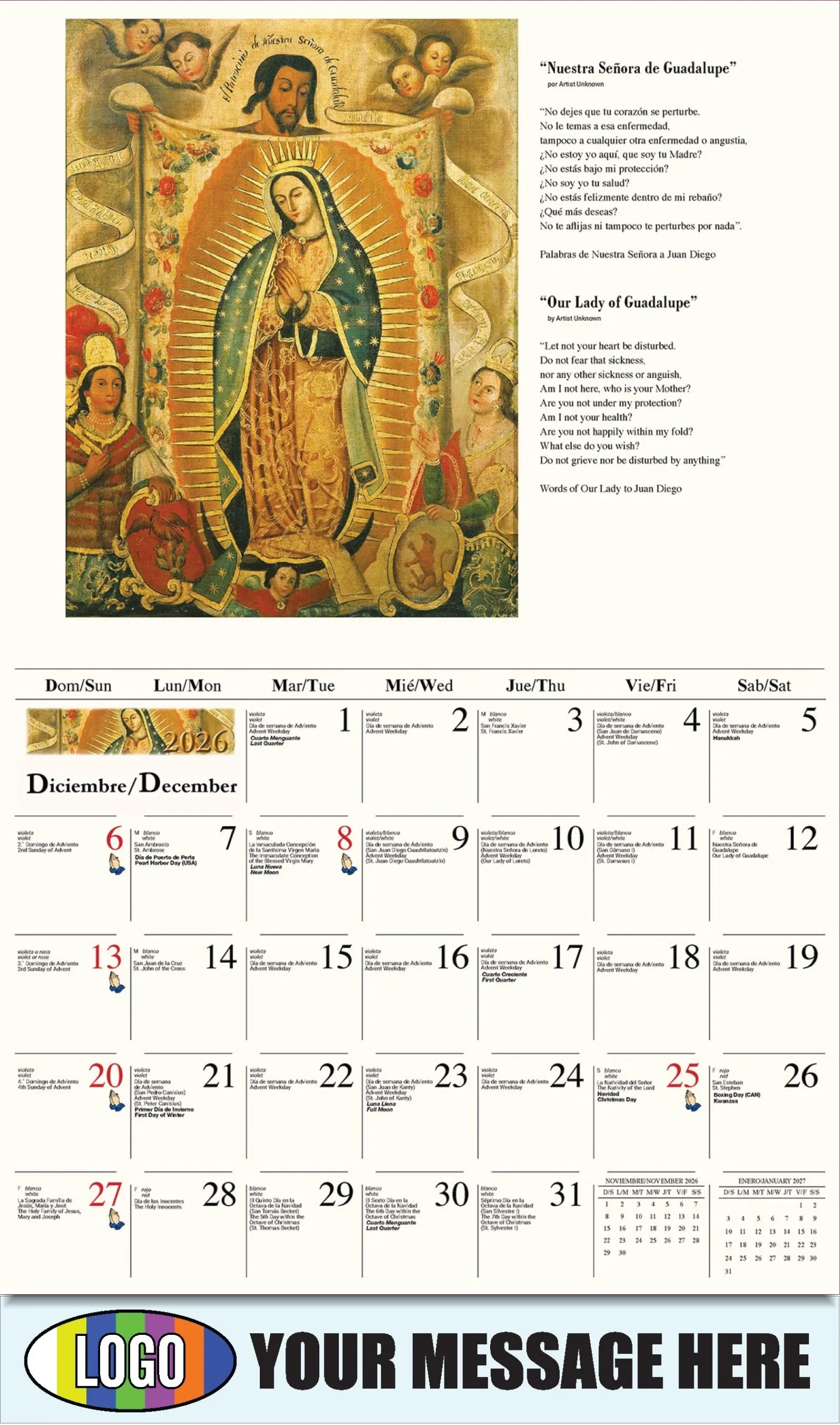 2026 Promotional Calendar Catholic Art Bilingual Low As 