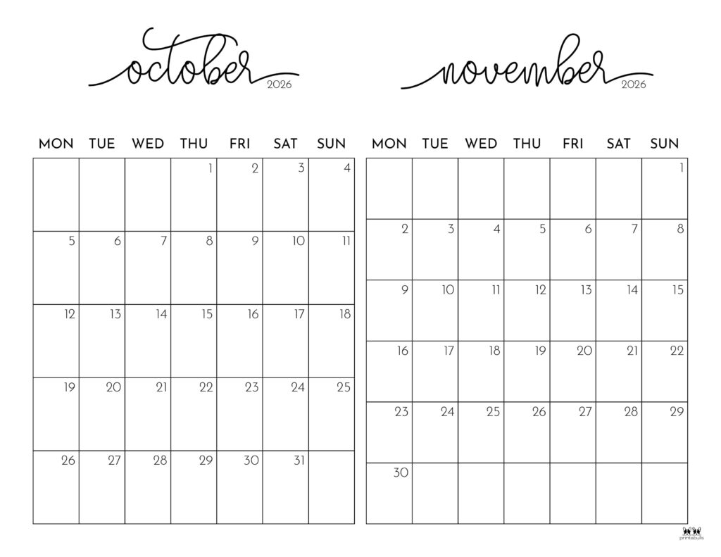 2026 Two Month Calendars 84 FREE Printables Printabulls