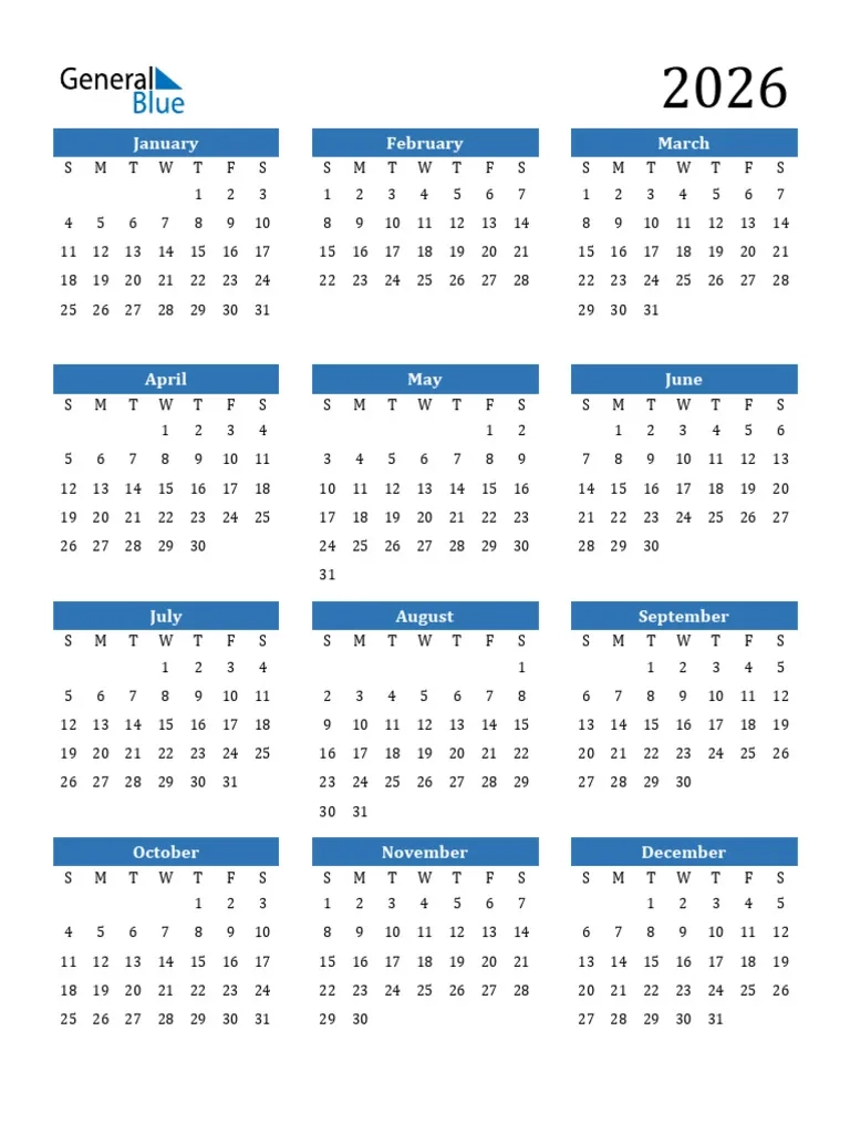 2026 Yearly Calendar PDF
