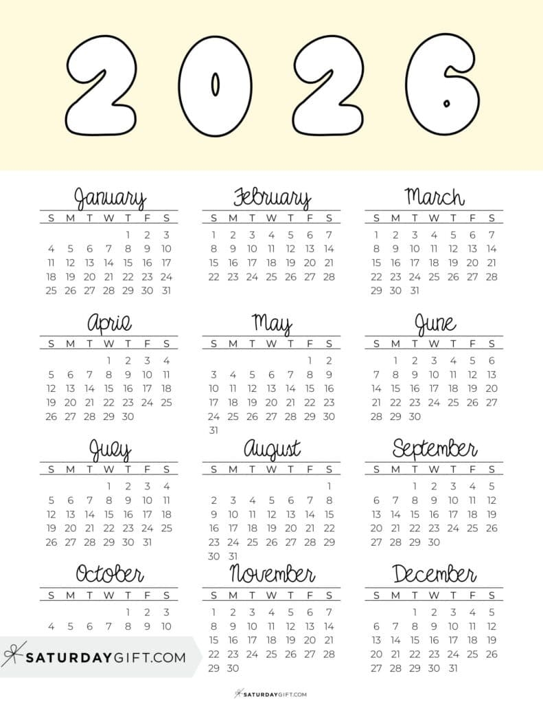 2026 Yearly Calendars 35 Free Printables 2026 Yearly Calendars 35 Free Printables