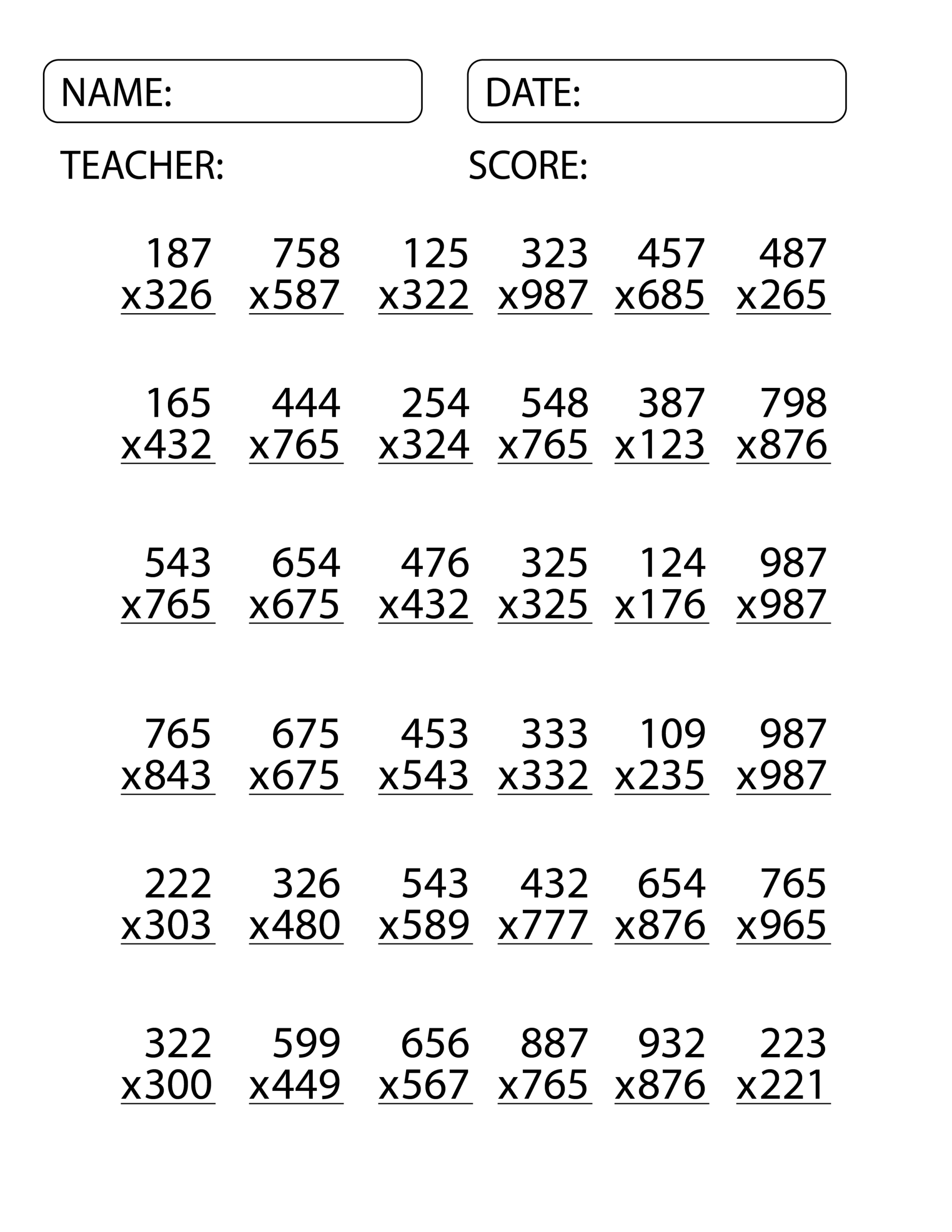 Printable Multiplication Worksheets 3s
