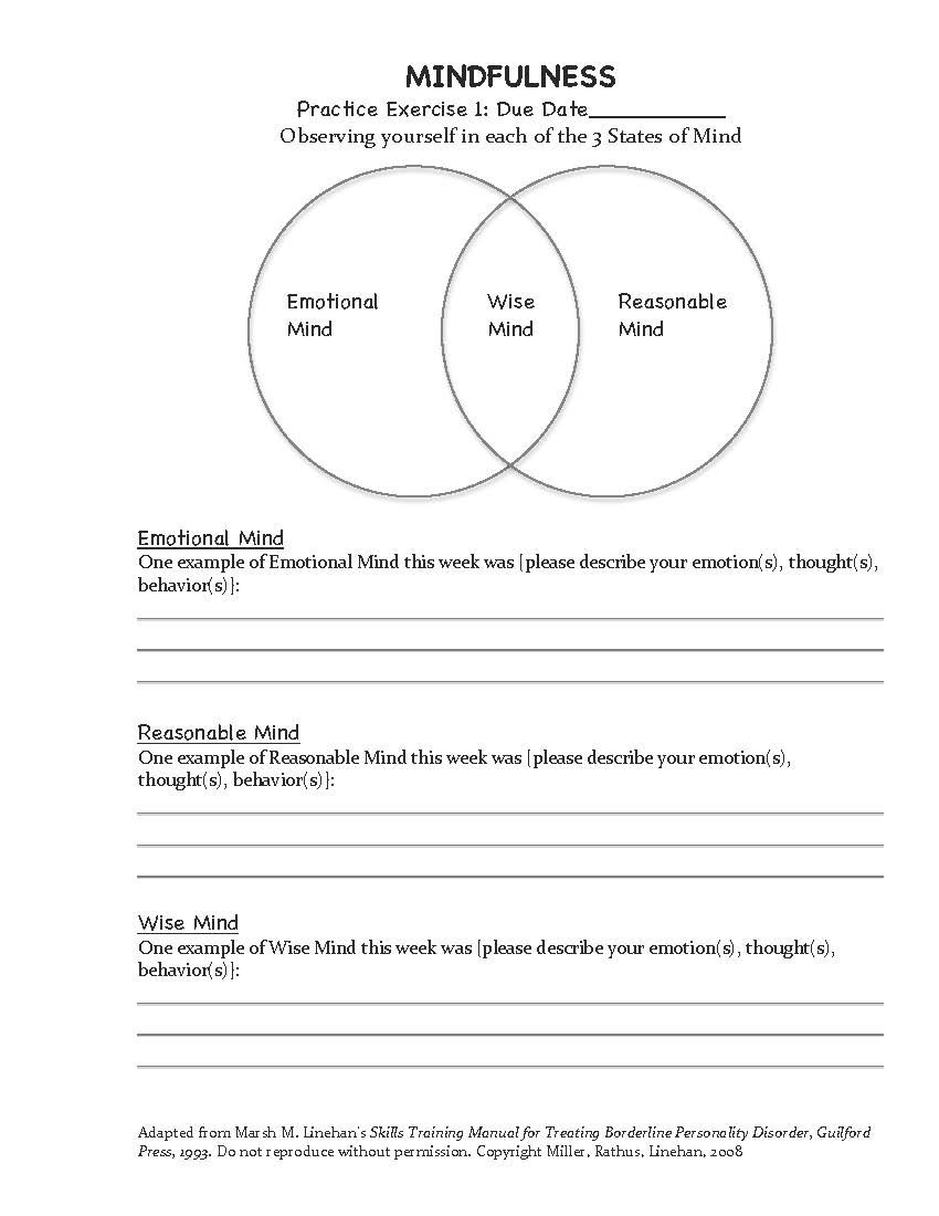 Printable Dbt Worksheets Mindfulness