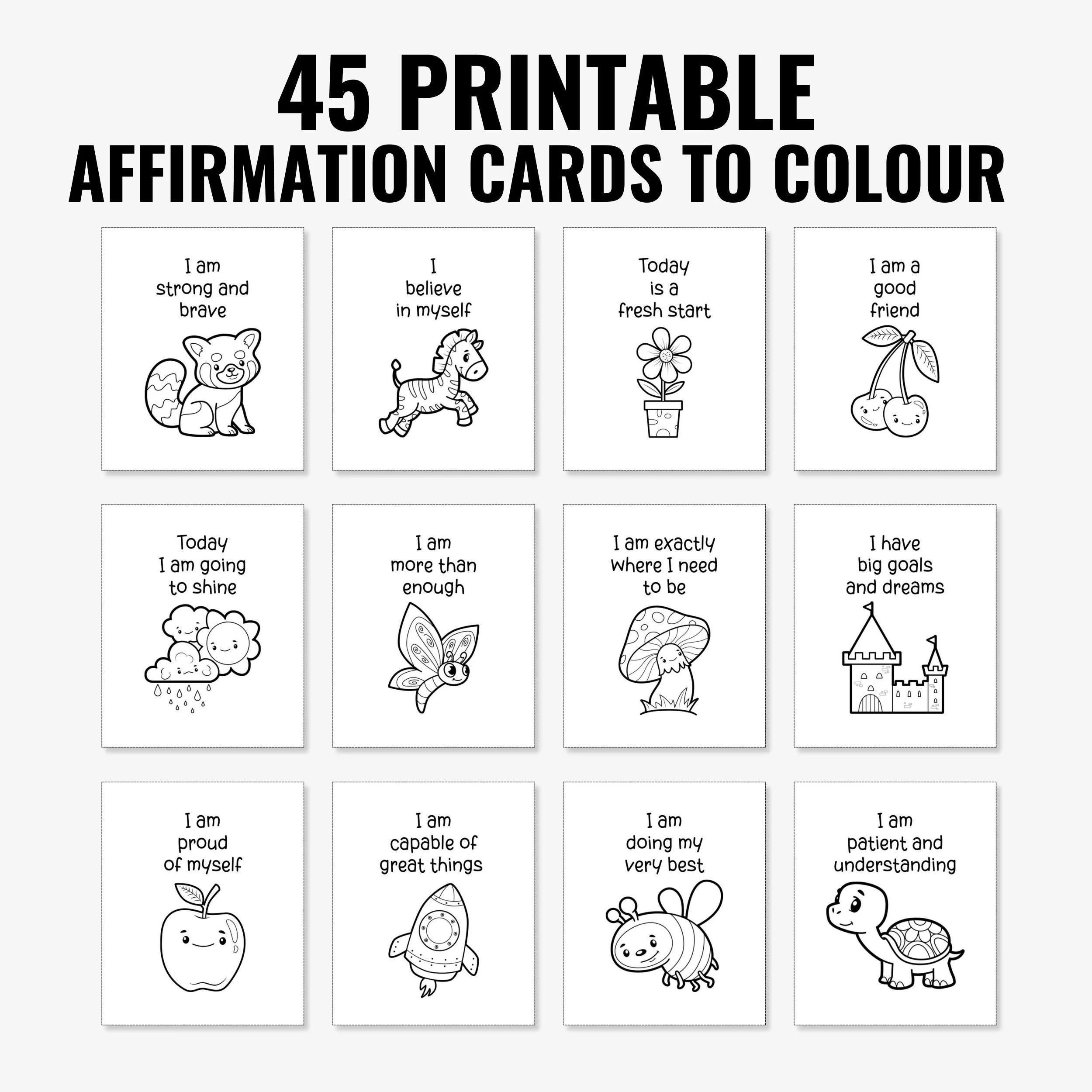 45 Printable Positive Affirmation Cards To Color For Kids 