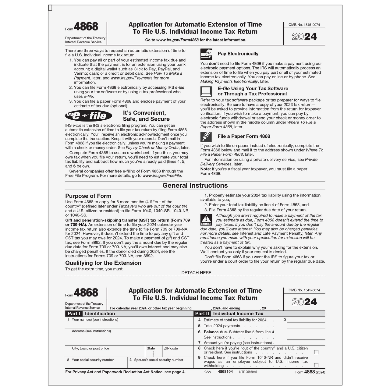 4868104 Form 4868 Application For Automatic Extension Of Time To File Voucher