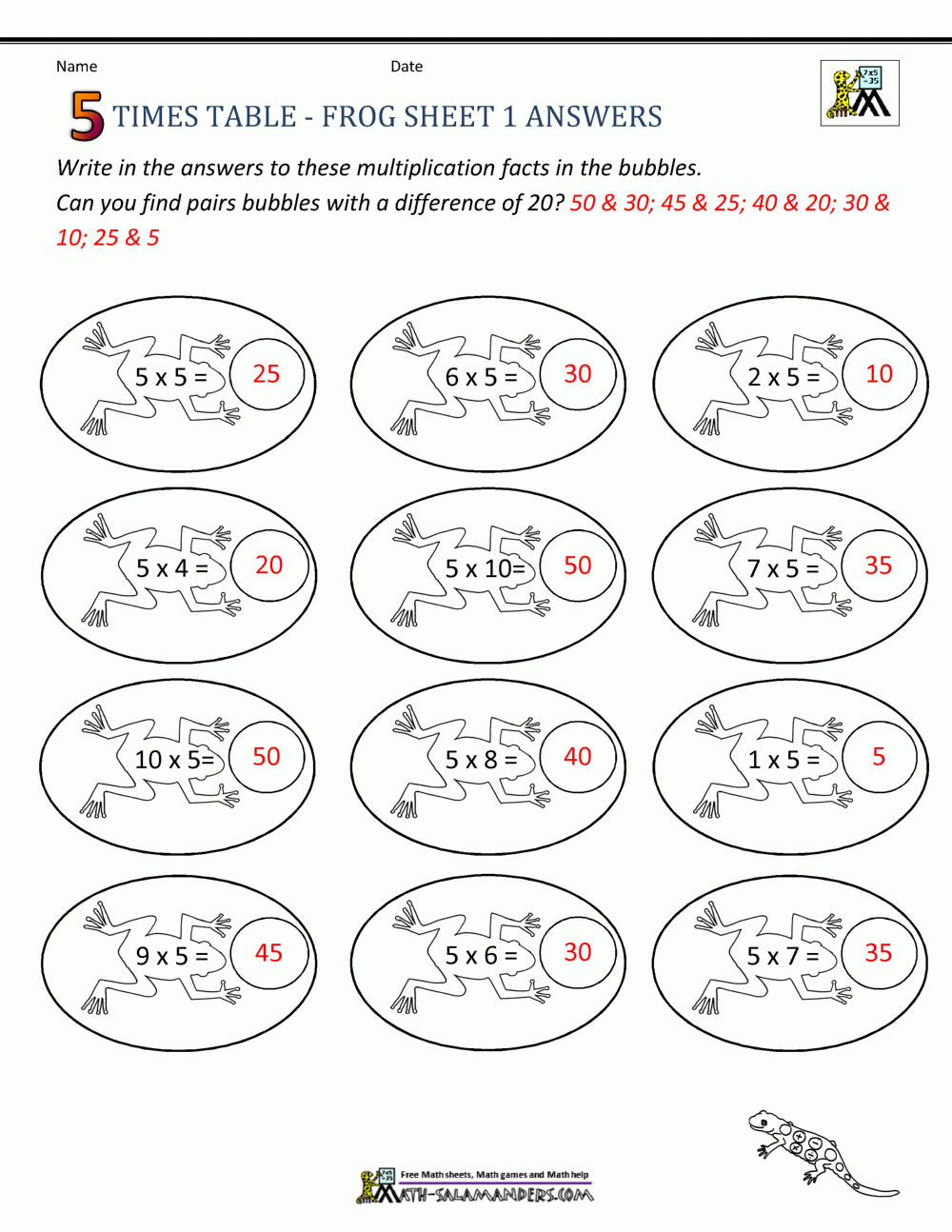 Times Table Worksheets Printable Year 5