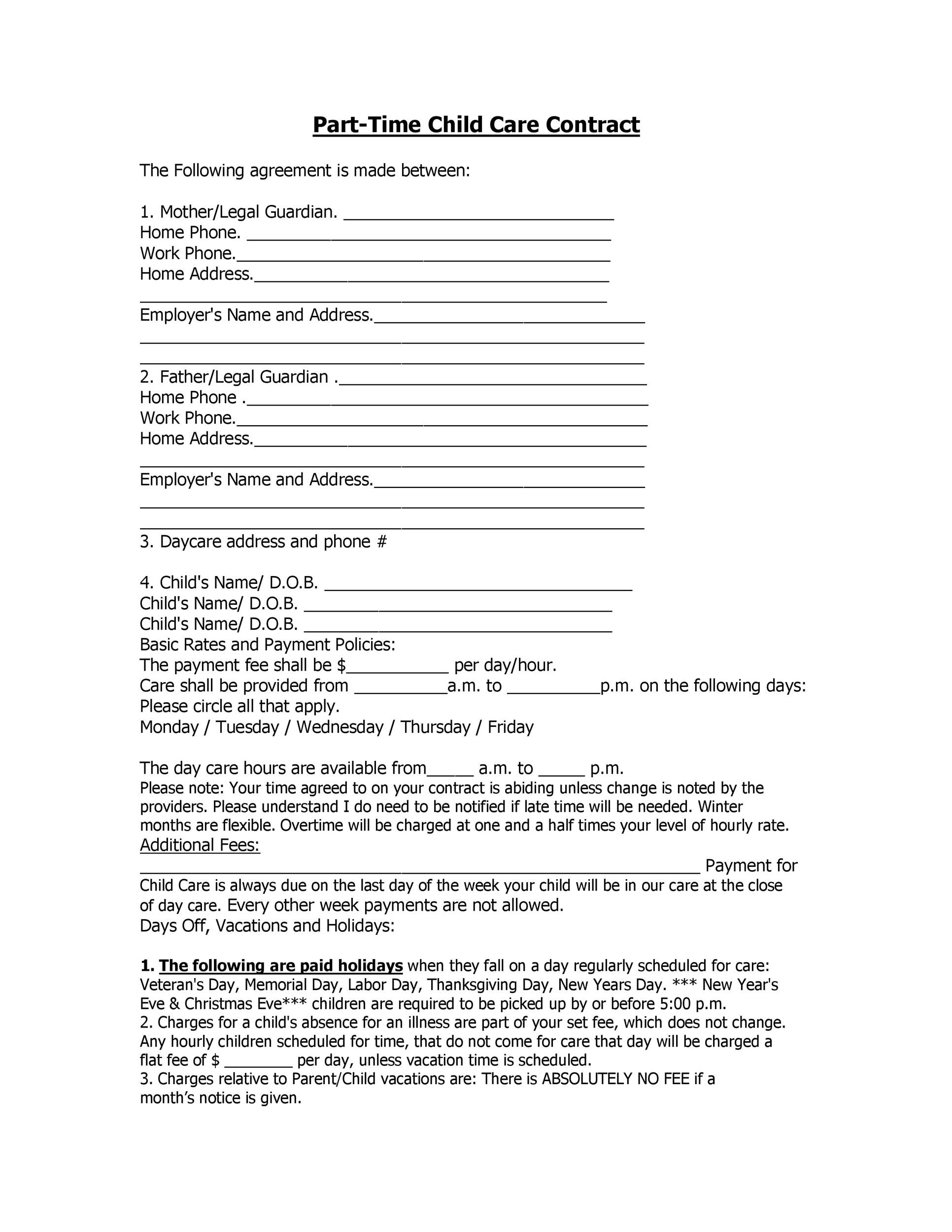Printable Daycare Contract Template