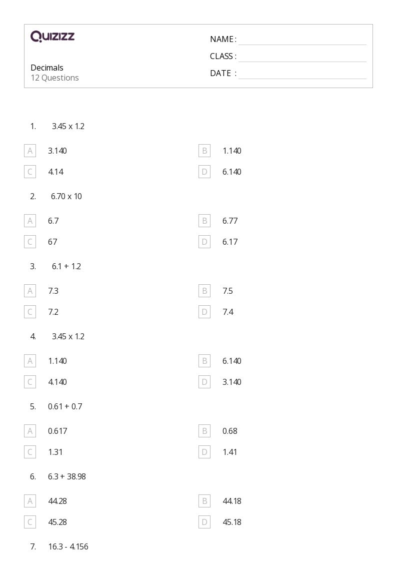 50 Decimals Worksheets For 7th Grade On Quizizz Free amp Printable