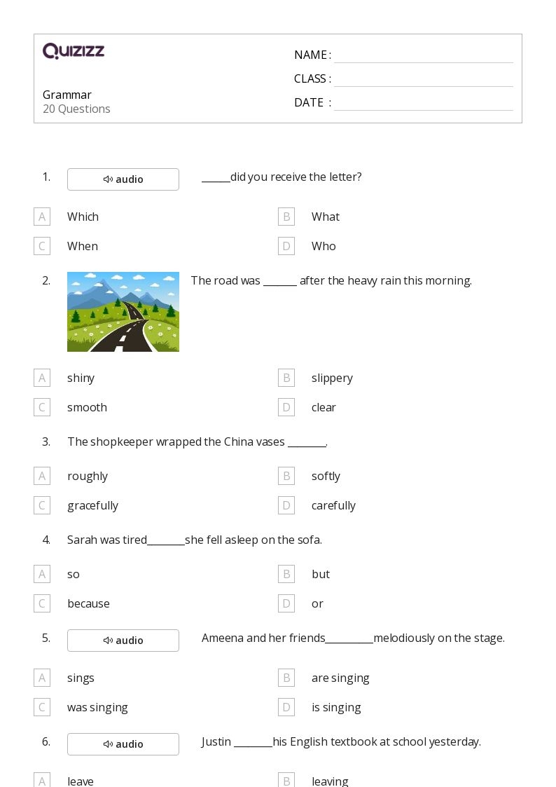 Grammar Worksheets 6th Grade Free Printable