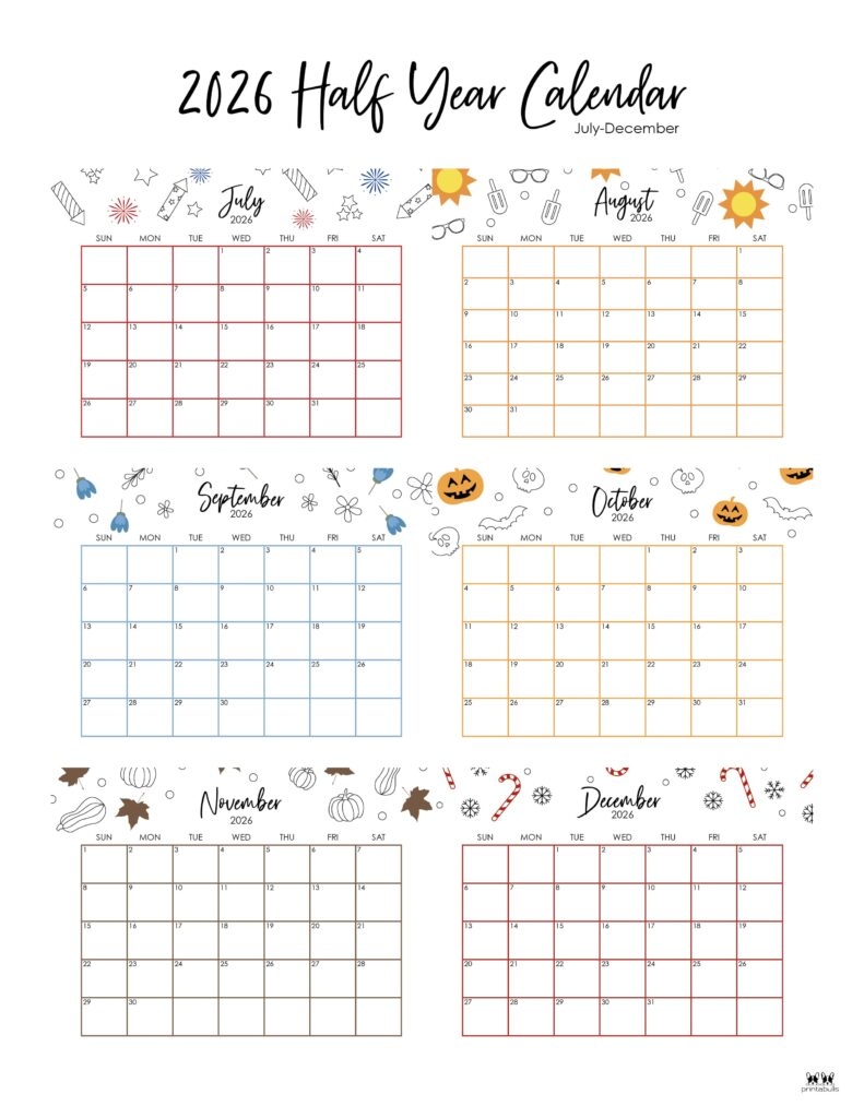 Printable Calendar July To December 2026