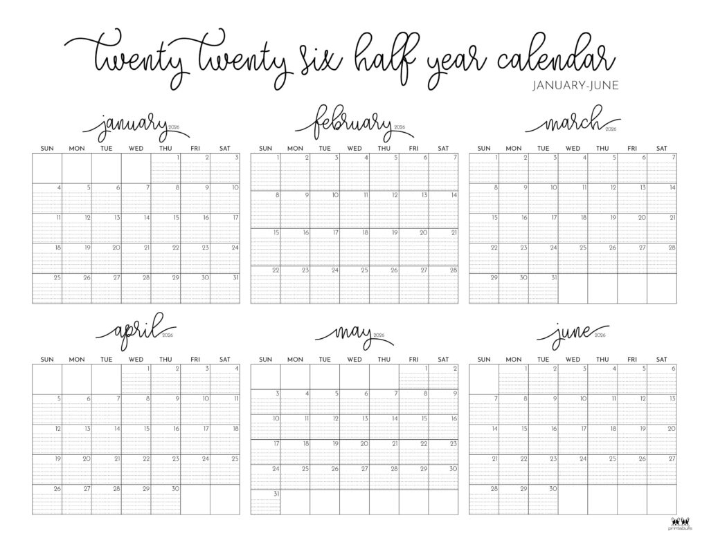 Printable 6 Month Calendar 2026