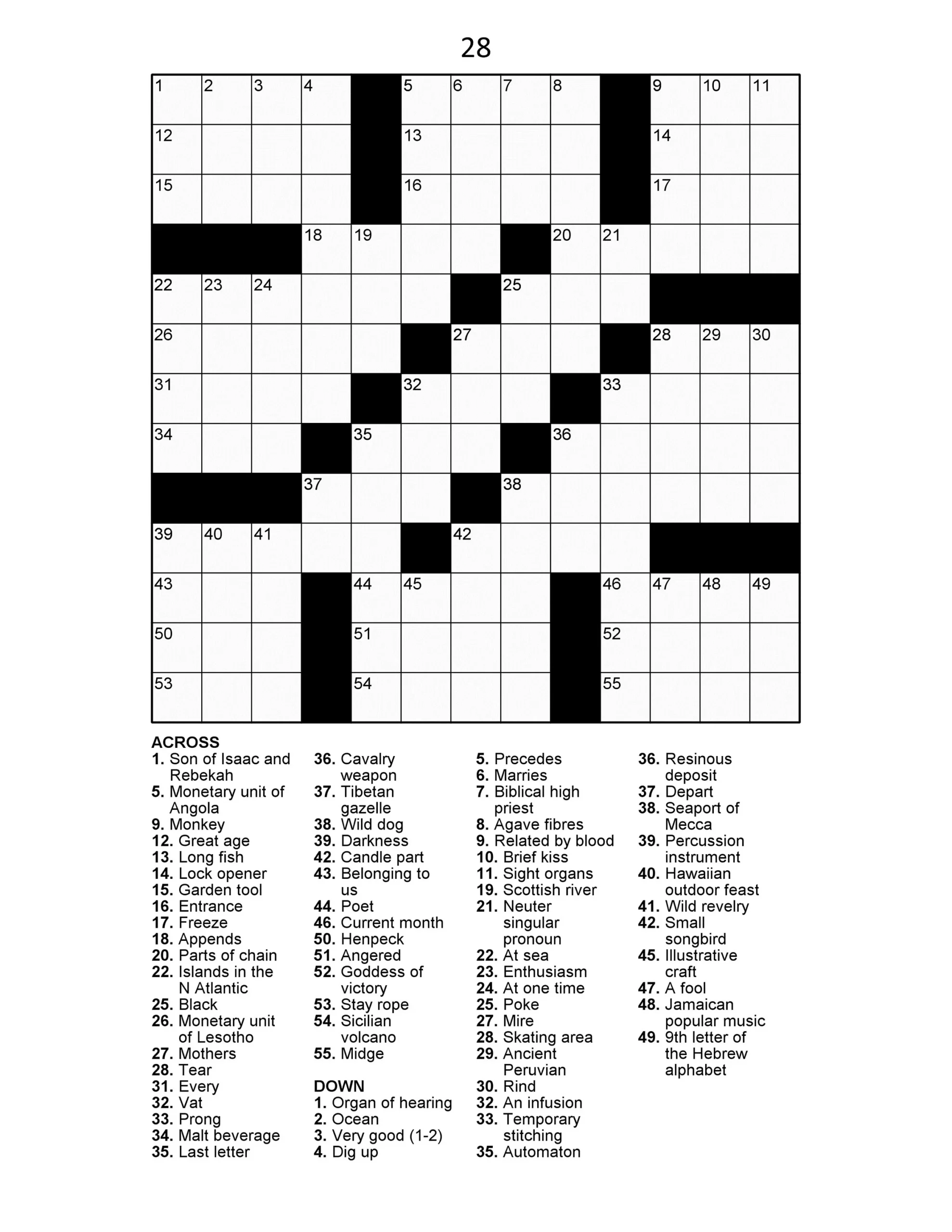 Large Printable Crossword Puzzles For Adults