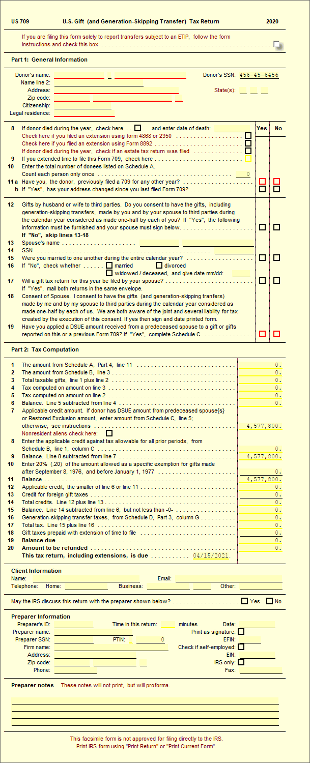 709 Gift and Generation Skipping Transfer Tax Return 