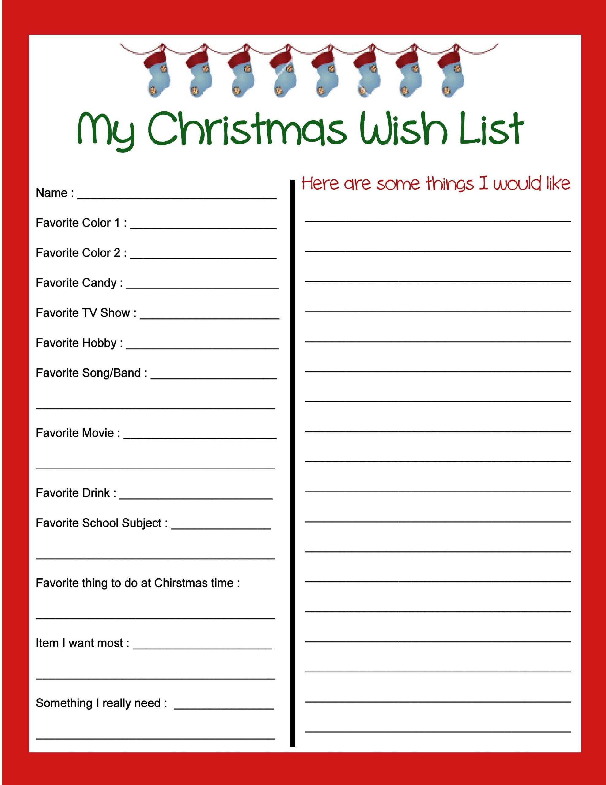 Printable Wish List Template