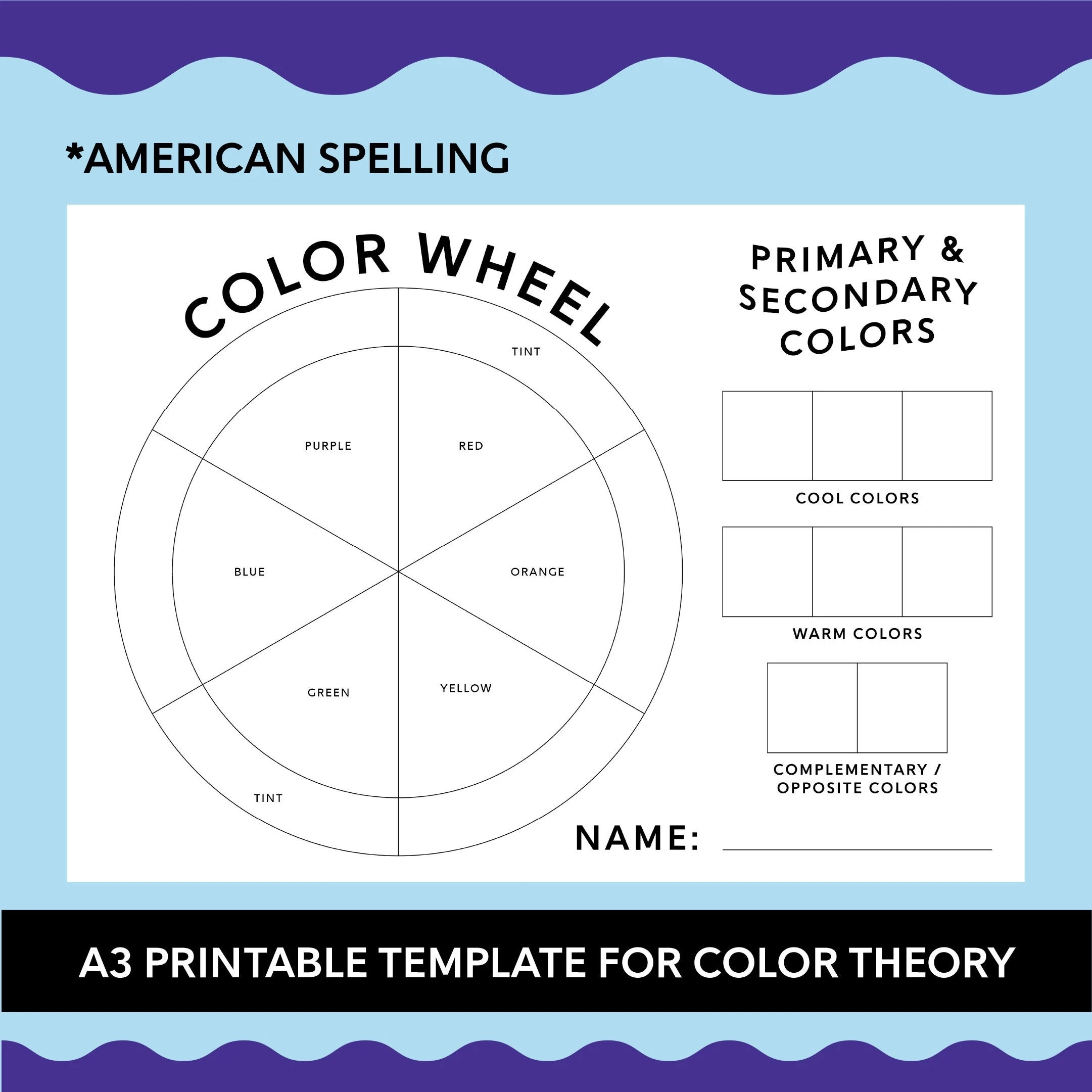 A3 Printable Color Wheel Template Amerikanisch Grundlegende 