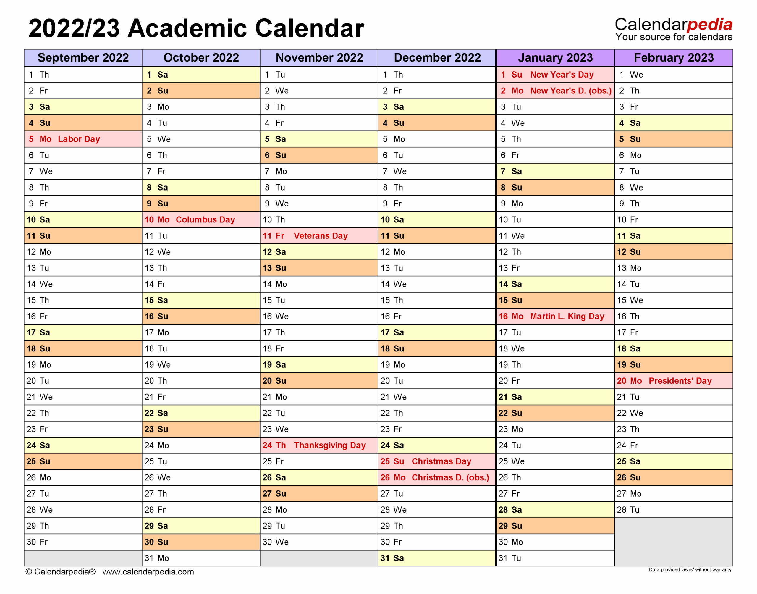 Academic Calendars 2022 2023 Free Printable Word Templates