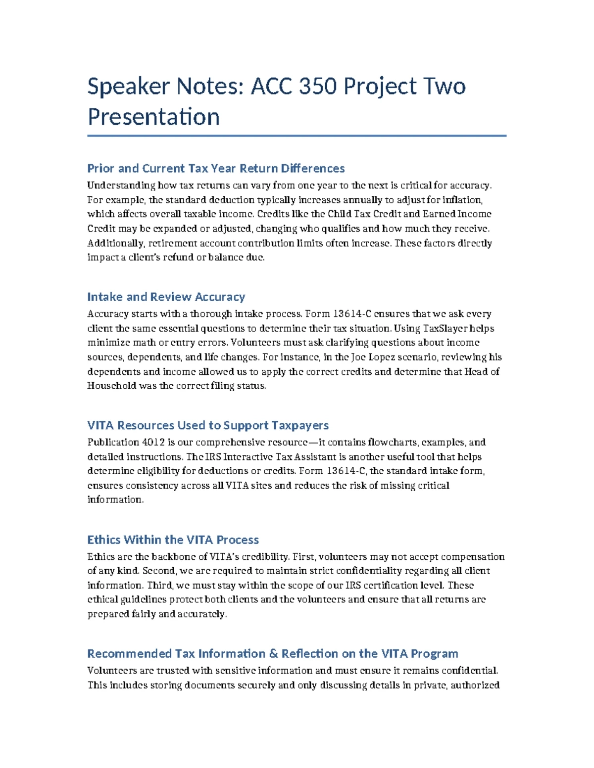 ACC 350 Module 4 VITA Program Tax Preparation Guide Studocu