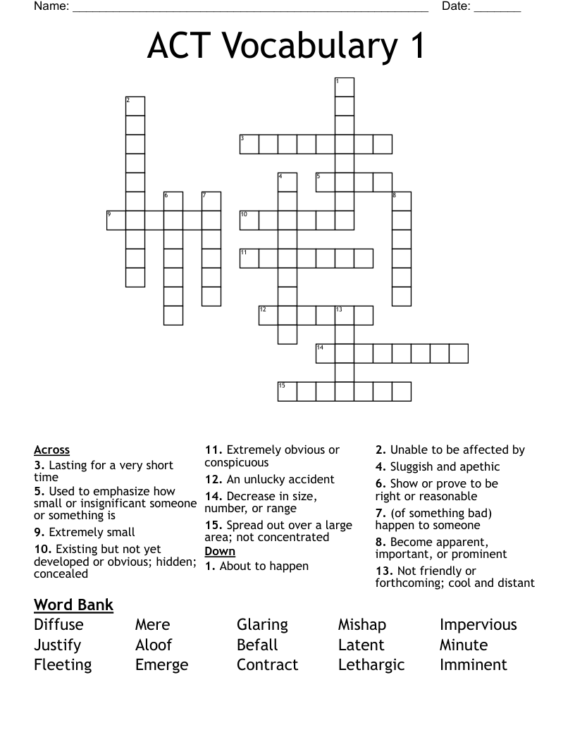ACT Vocabulary 1 Crossword WordMint