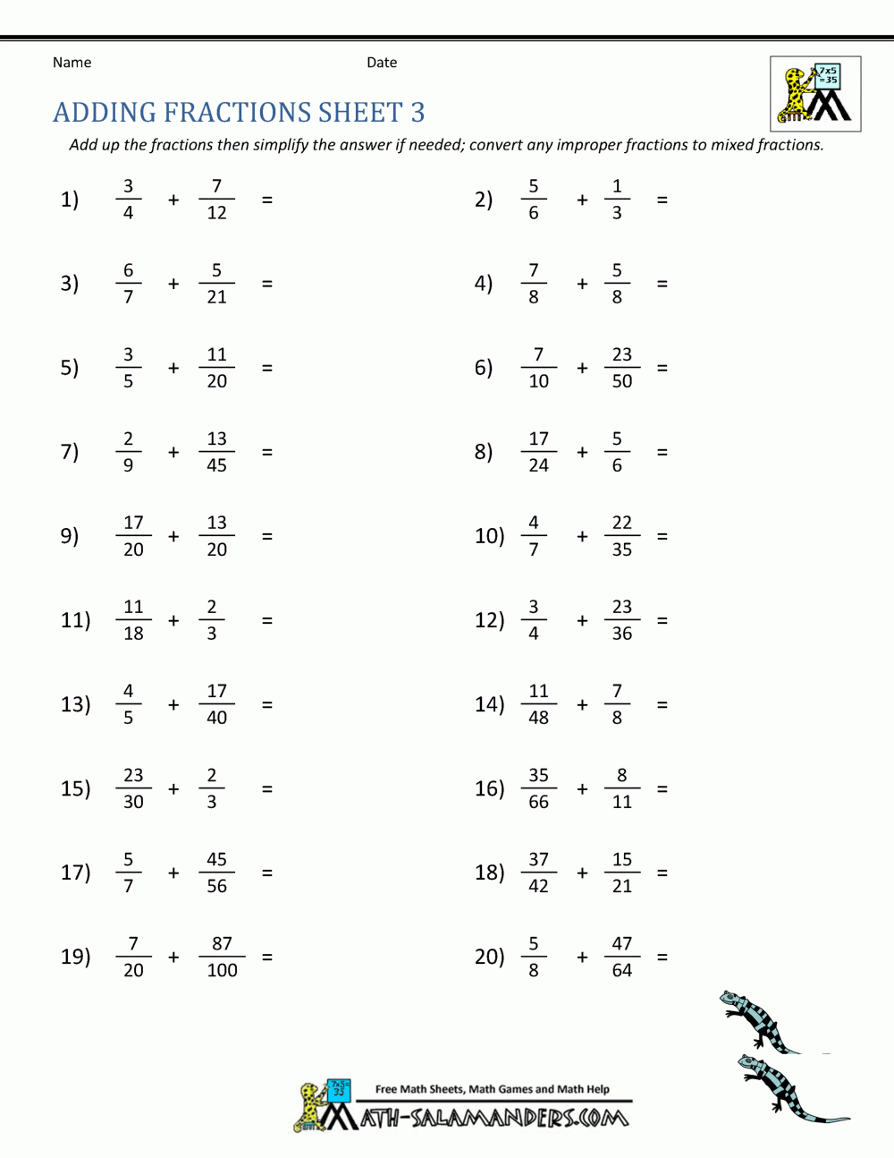 Fraction Worksheets Printable