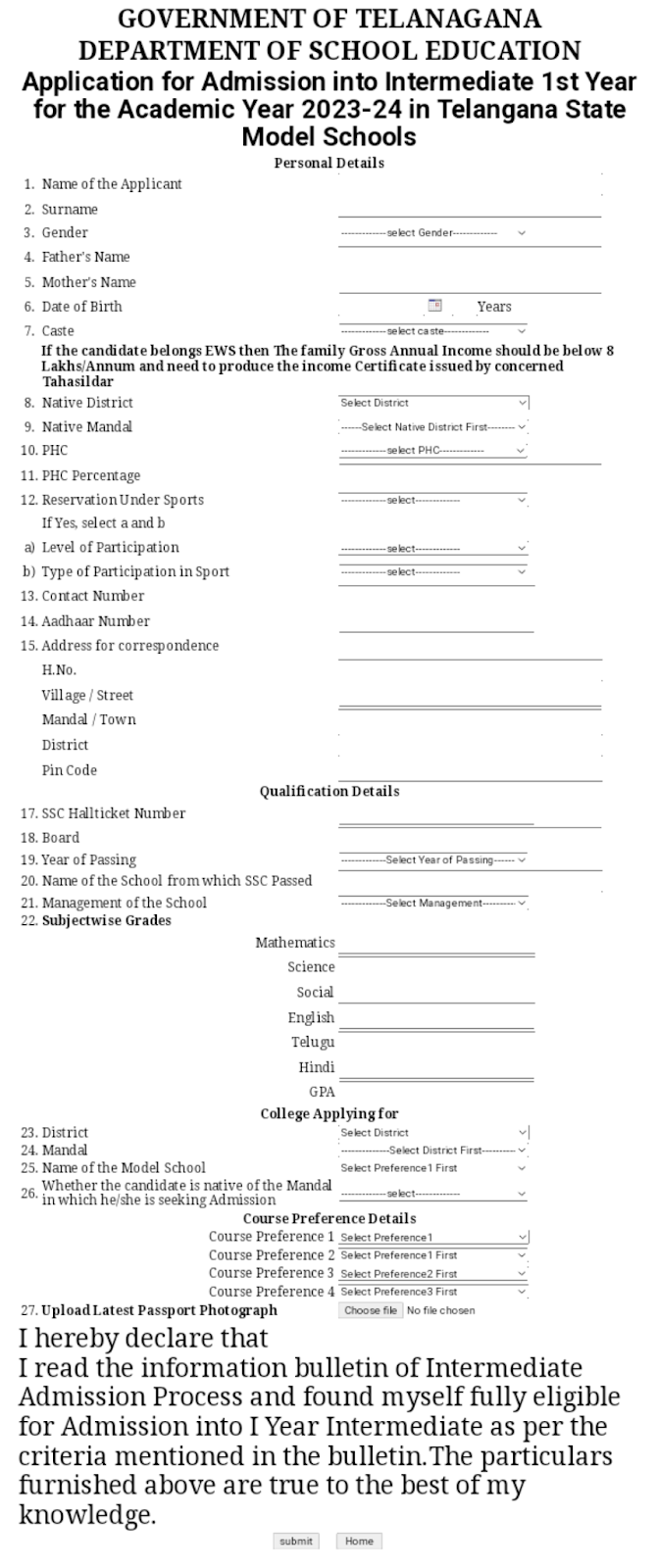 B Ed Application Form 2026 Ts