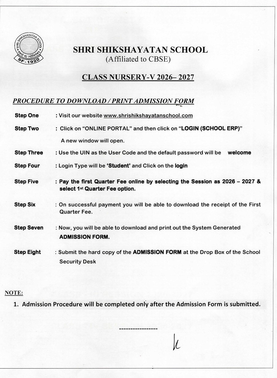 ADMISSION SELECTION NOTICE 7TH LIST CLASSES NURSERY V FOR 