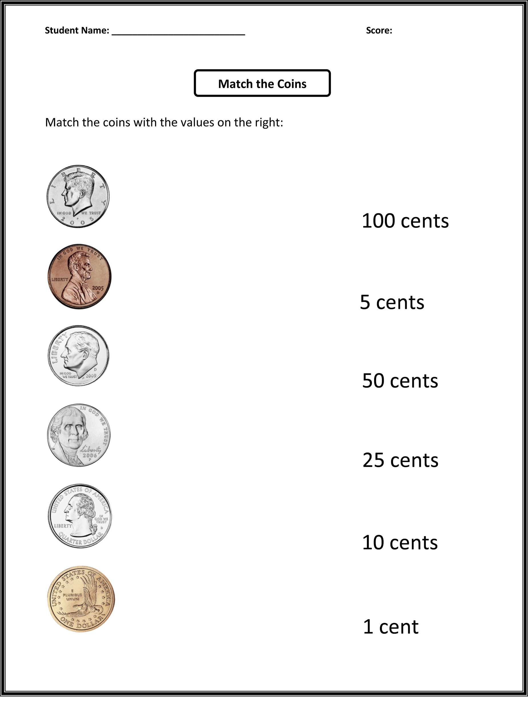 Money Worksheets Free Printable First Grade