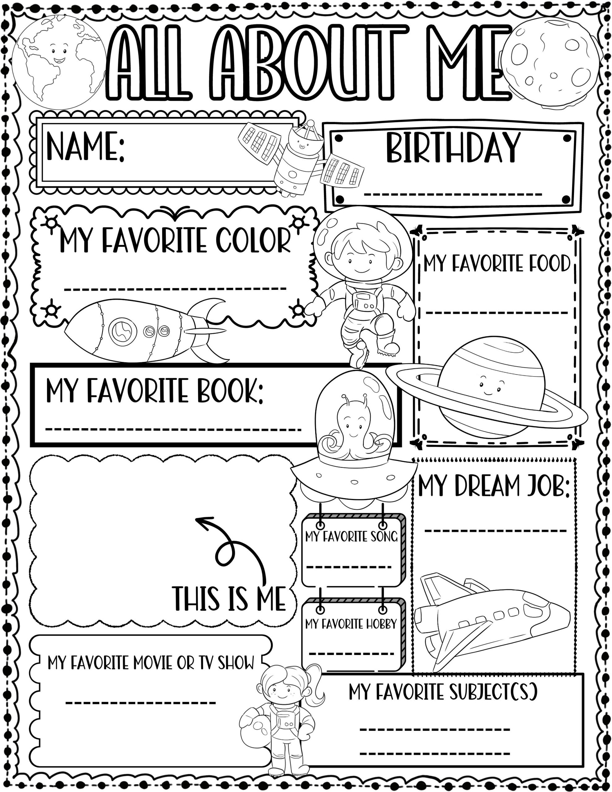 Free All About Me Printable Worksheet