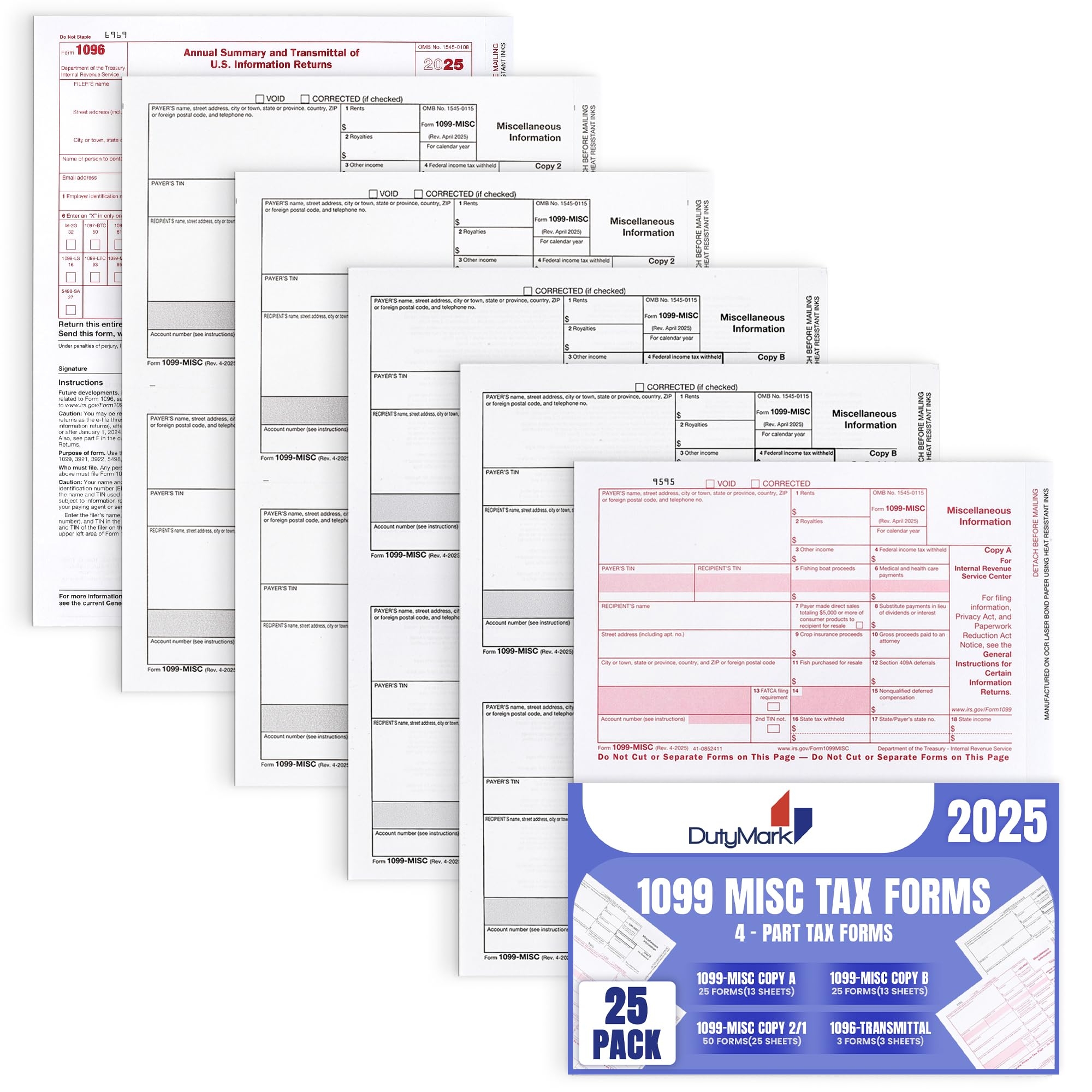 Amazon 1099 MISC Forms 2025 4 Part Laser Tax Forms Kit For 