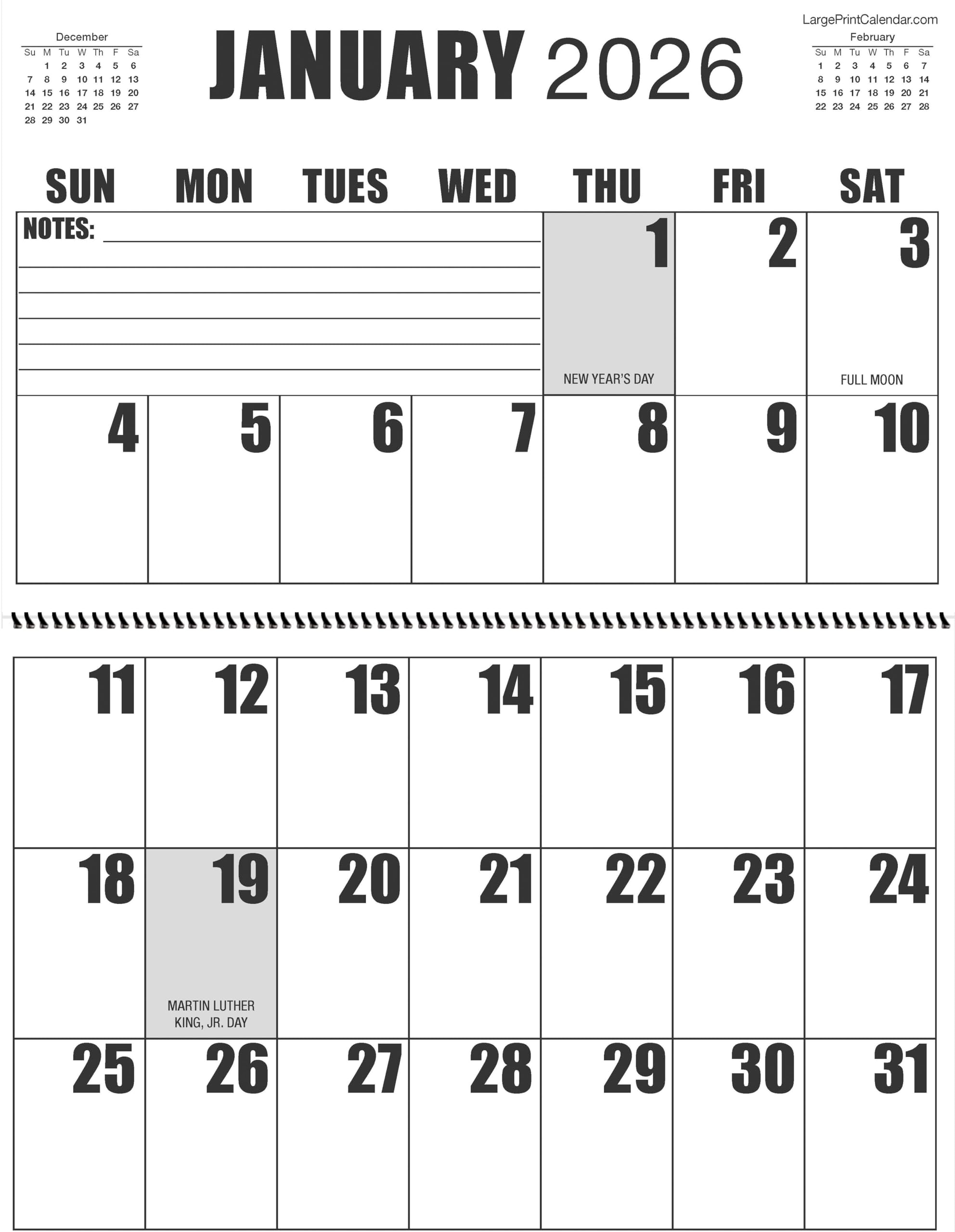 Amazon Jumbo Large Print 2026 Wall Calendar 13 months 